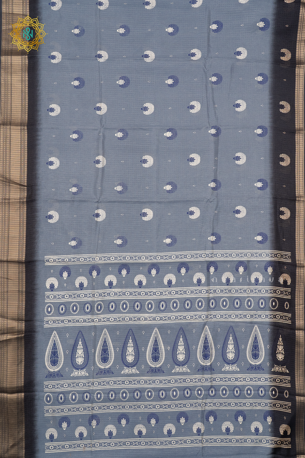 AQUA BLUE WITH BLACK - DOLA SILK