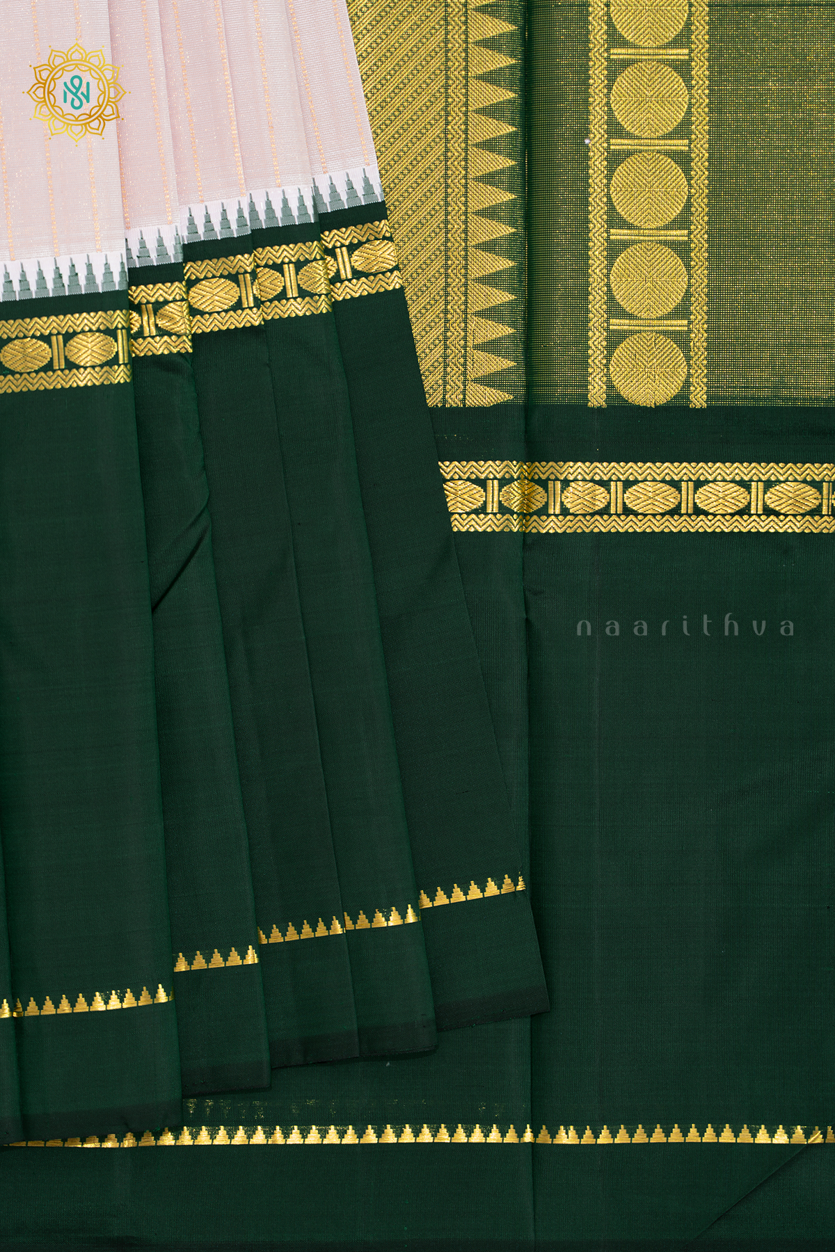 LIGHT PINK WITH GREEN & WINE - PURE KANJIVARAM SILK