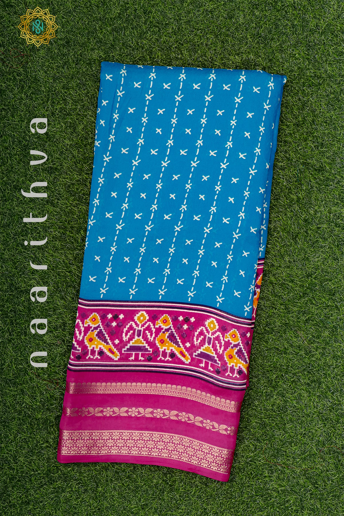 BLUE WITH PINK - SEMI GEORGETTE