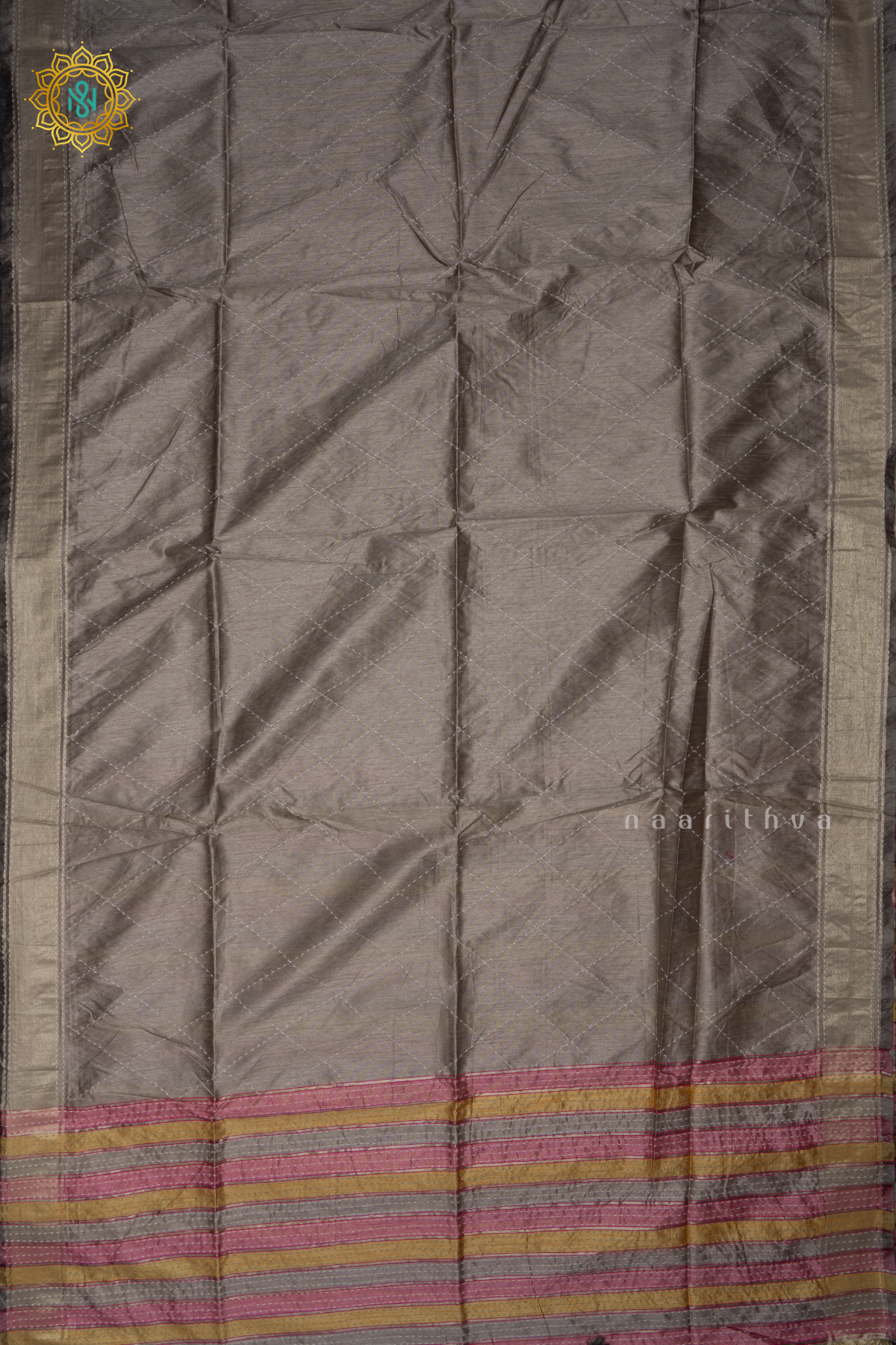 Grey Semi Tussar Silk Sarree With Rangkat Pallu & Blouse