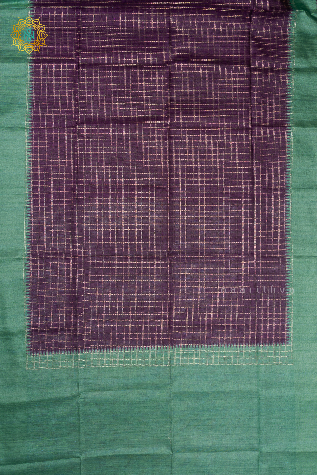 PURPLE WITH AQUA GREEN - SEMI TUSSAR SILK