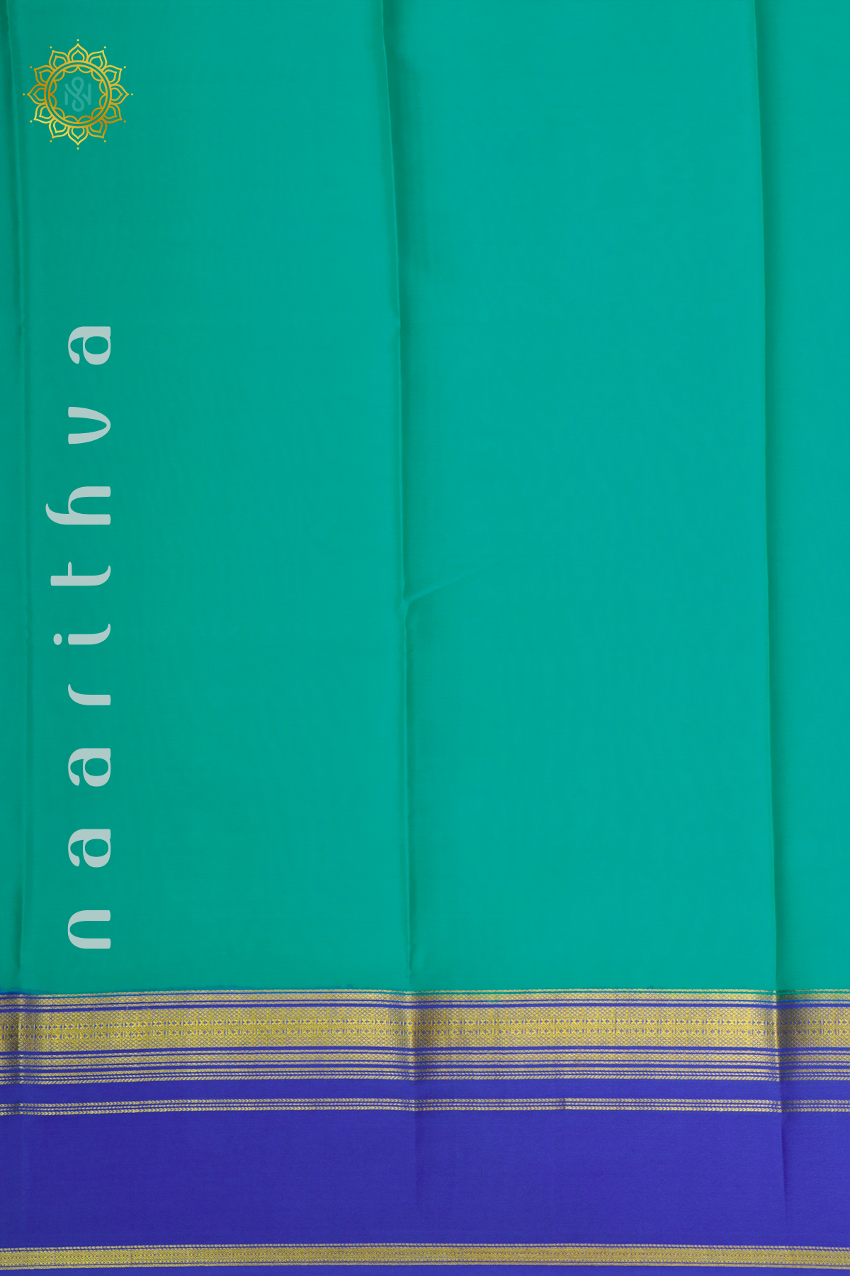 AQUA GREEN WITH ROYAL BLUE - PURE MYSORE CREPE SILK