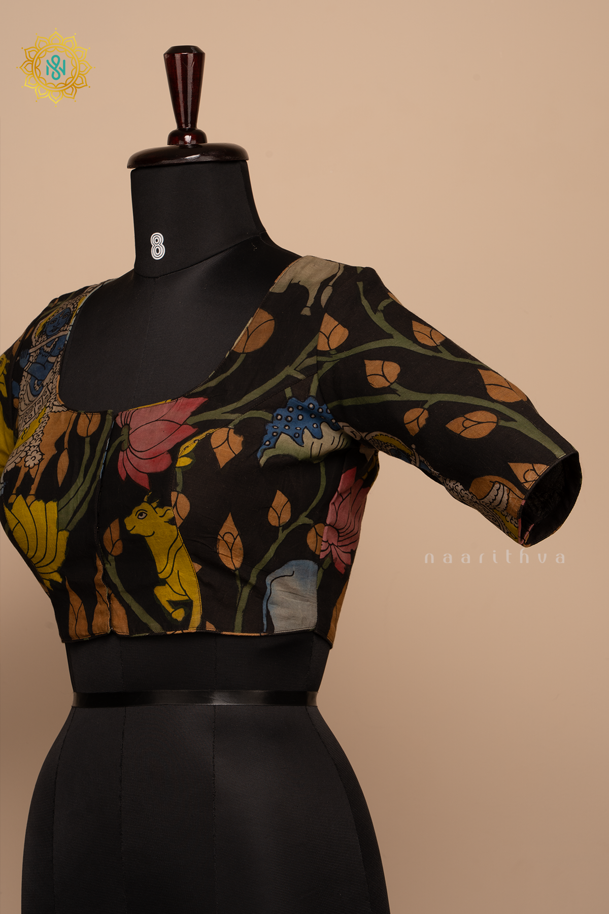 Black - Pure Silk Hand painted Pen kalamkari readymade blouse