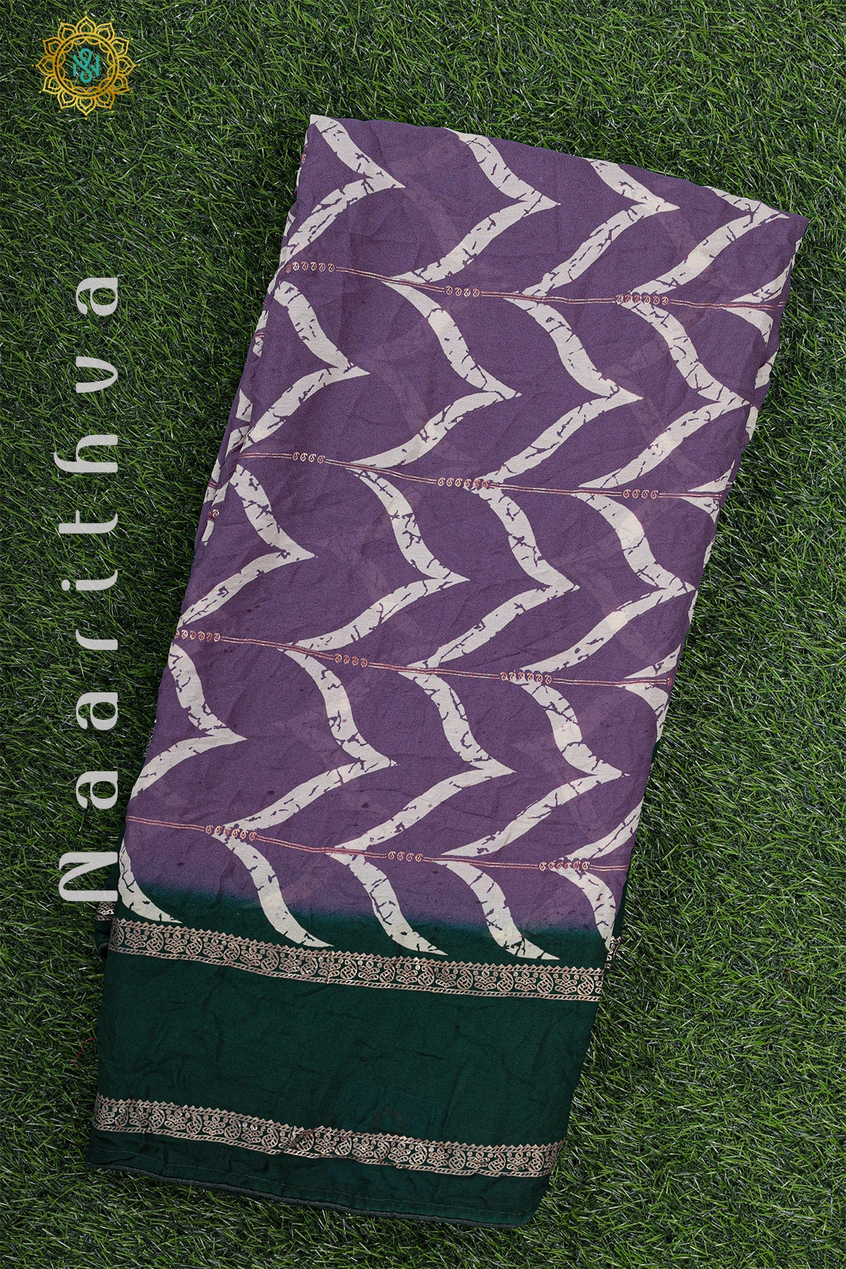 LAVENDER WITH GREEN - CRUSHED CHIFFON WITH FOIL PRINT