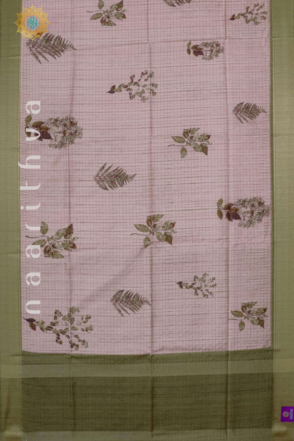 LIGHT PINK WITH OLIVE GREEN -  SEMI TUSSAR