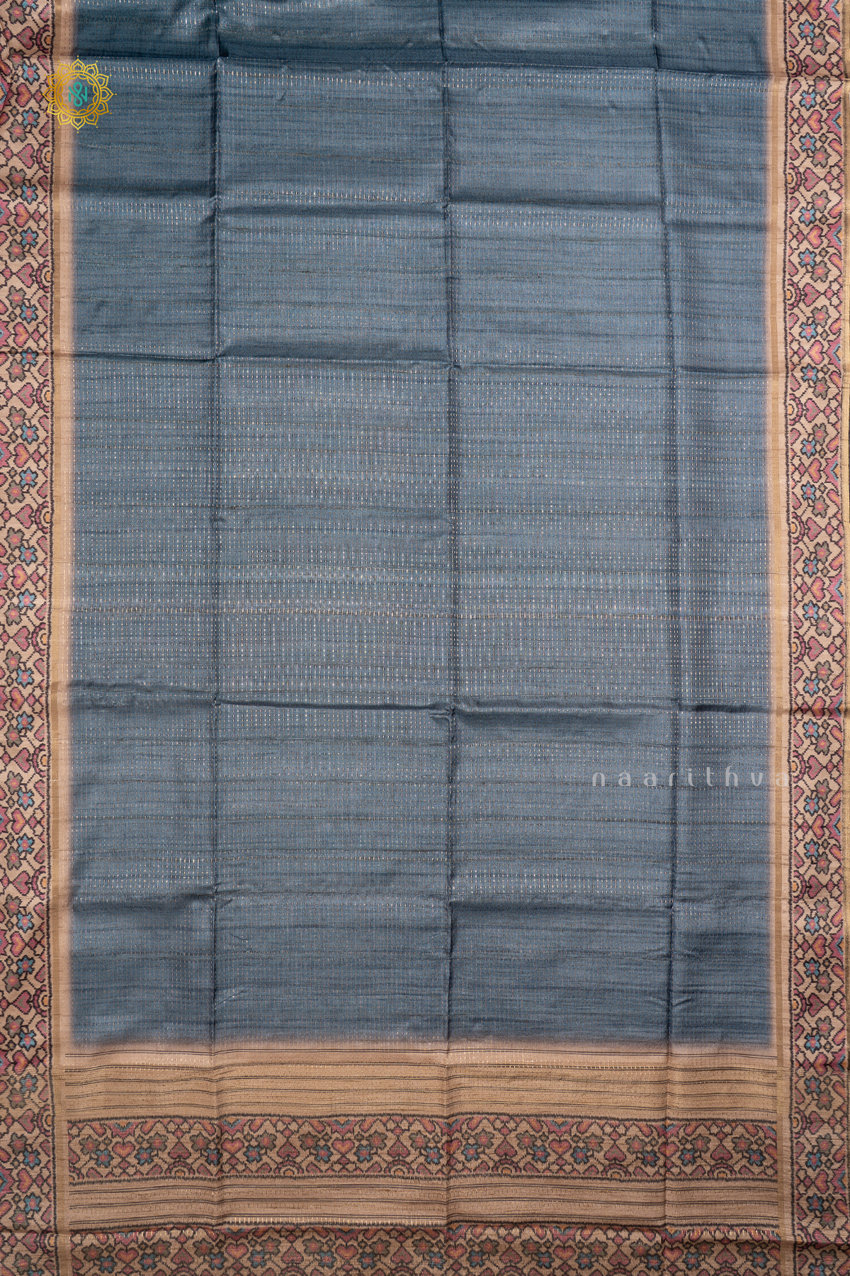 BLUE WITH BEIGE - SEMI TUSSAR SILK