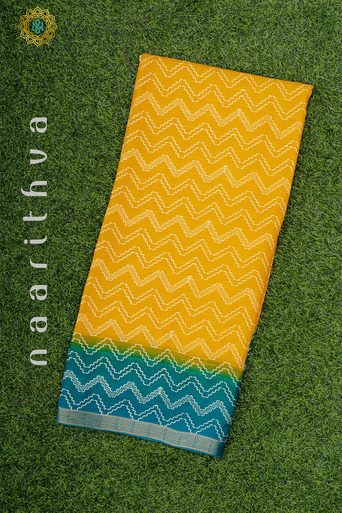 YELLOW WITH AQUA GREEN - SEMI GEORGETTE