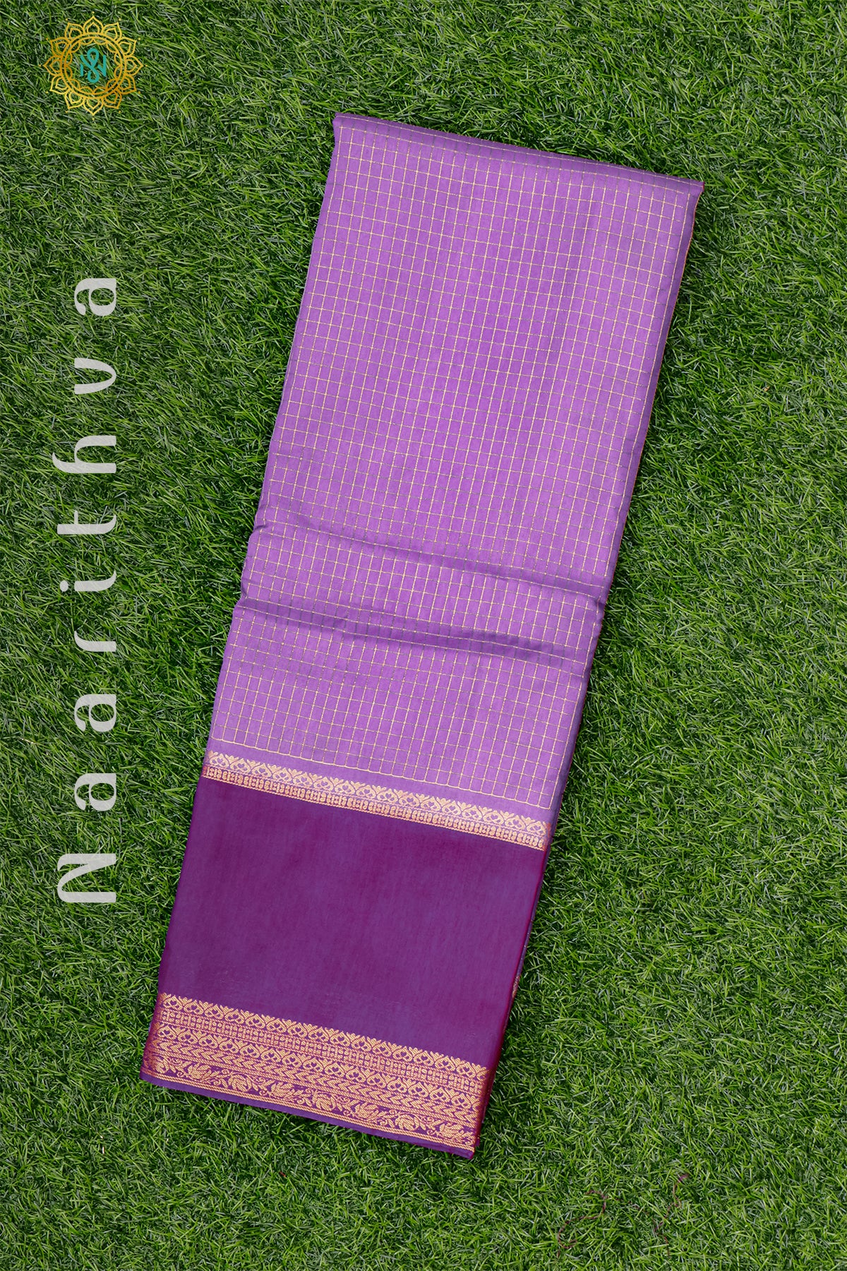 LAVENDER WITH PURPLE - SEMI MYSORE CREPE SILK