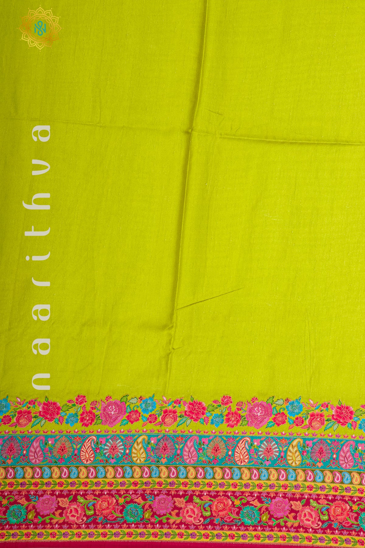 PARROT GREEN WITH PINK - SEMI CREPE SILK