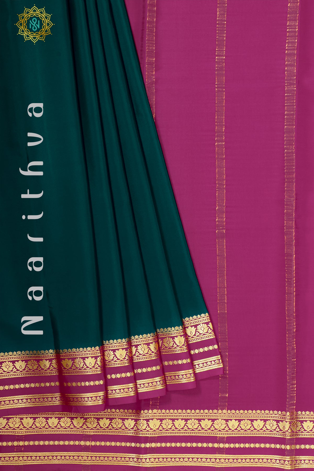 PEACOCK GREEN WITH PINK - MYSORE CREPE  SILK