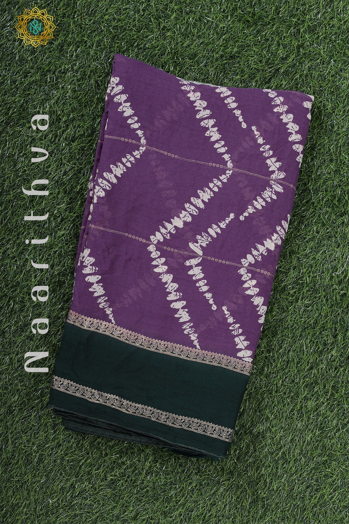 PURPLE WITH GREEN - CRUSHED CHIFFON WITH FOIL PRINT