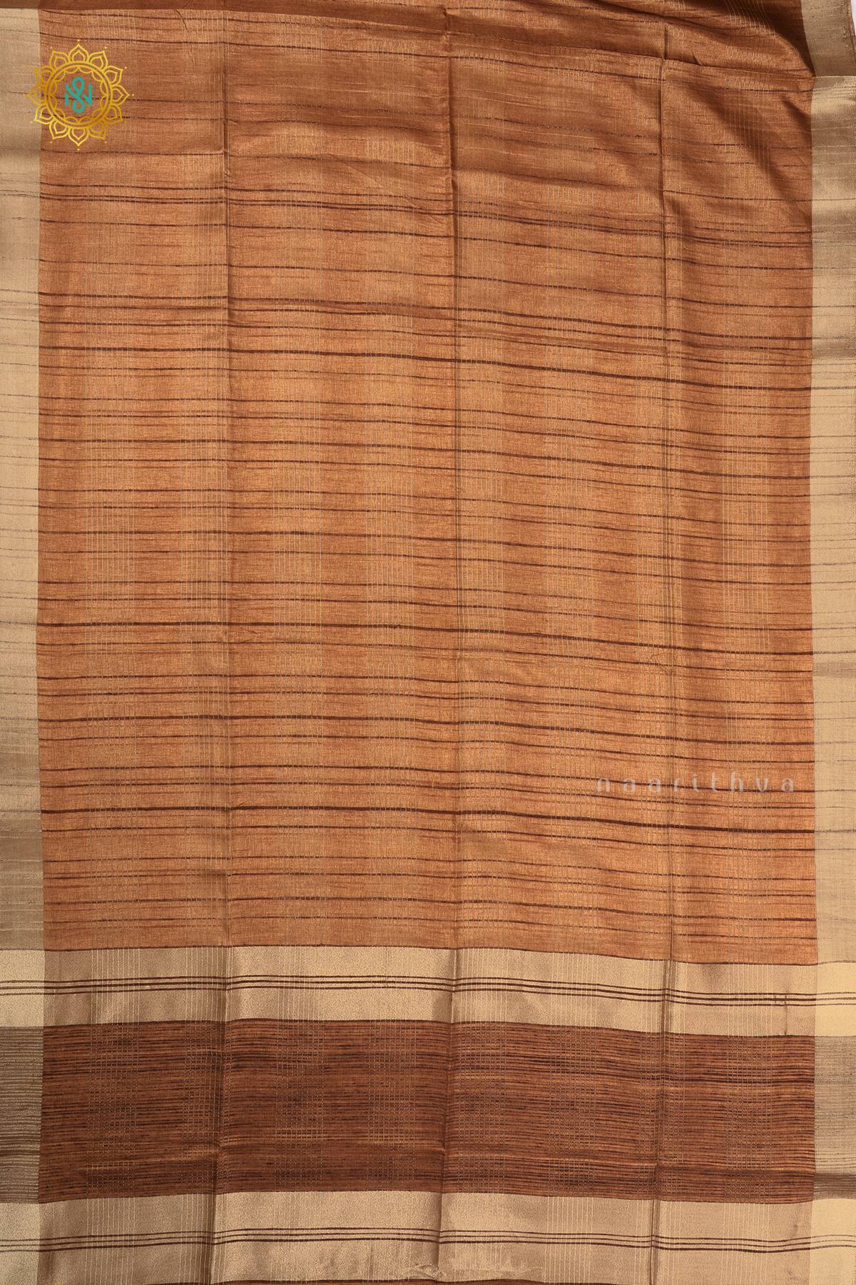 Brown Semi Tussar Silk With Saree With Zari Stripes On The Body And Zari Border