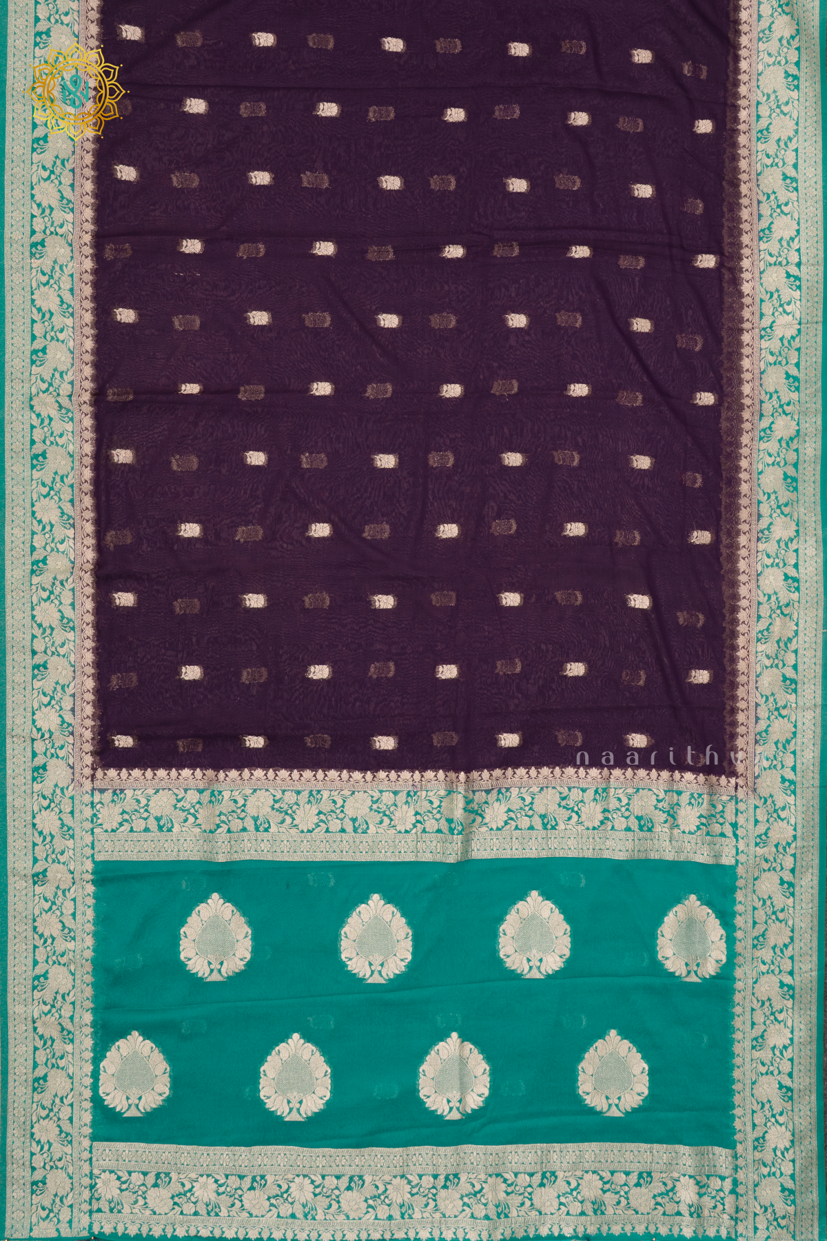 PURPLE WITH AQUA GREEN - SEMI CHIFFON BANARASI