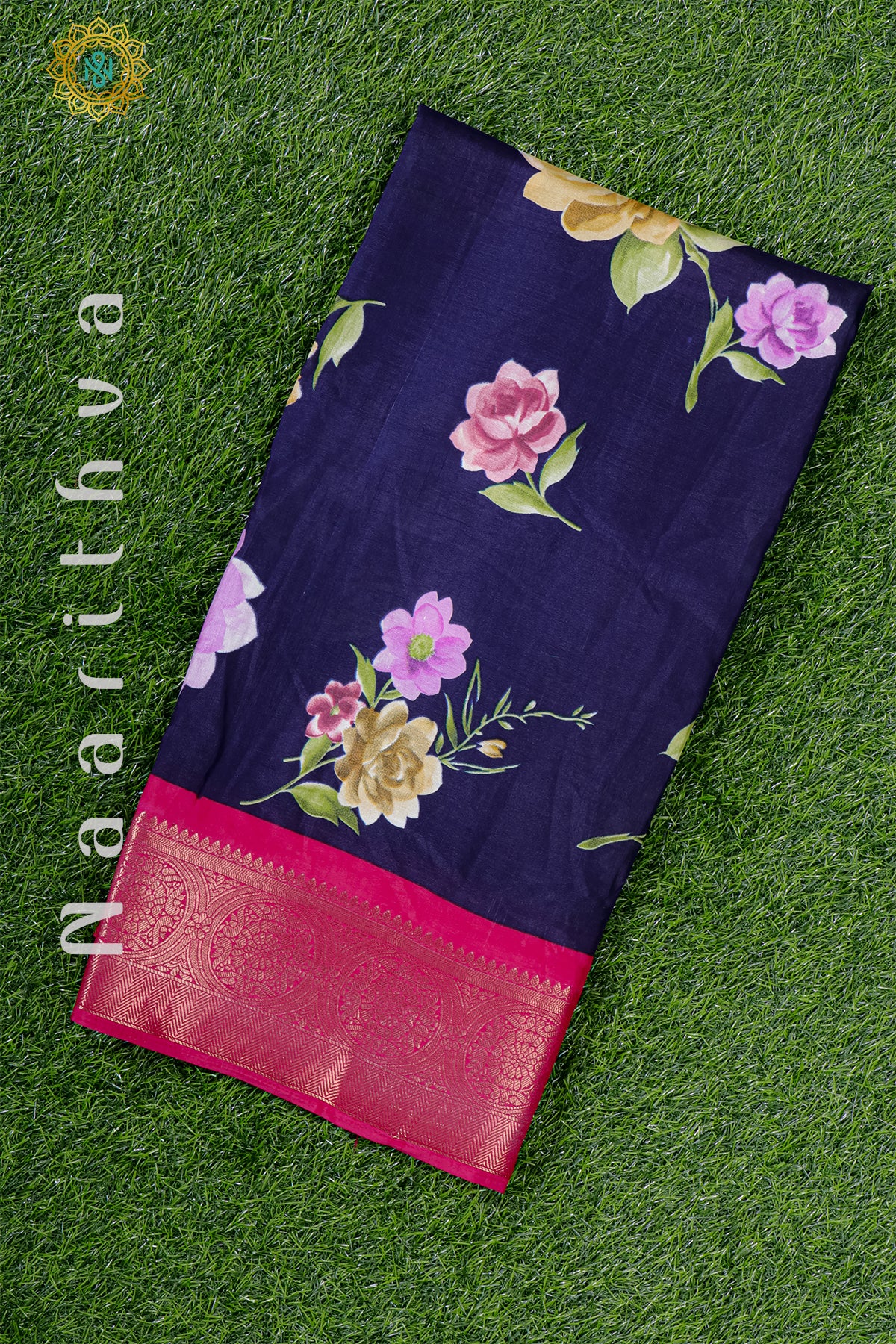 NAVY BLUE WITH PINK - BUTTER CREPE