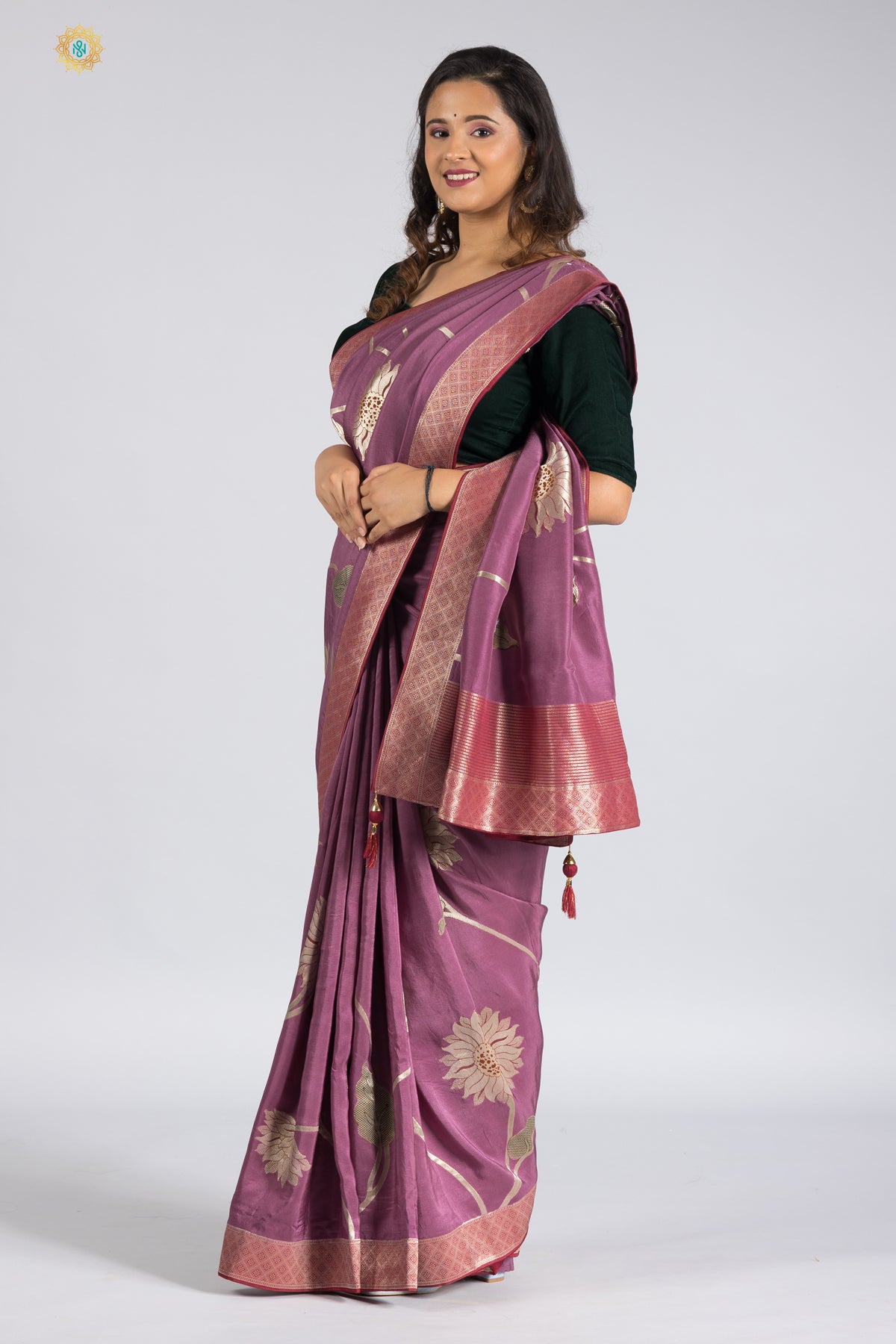 LILAC - DESIGNER DOLA SILK WITH ZARI WOVEN MOTIFS & SELF BLOUSE