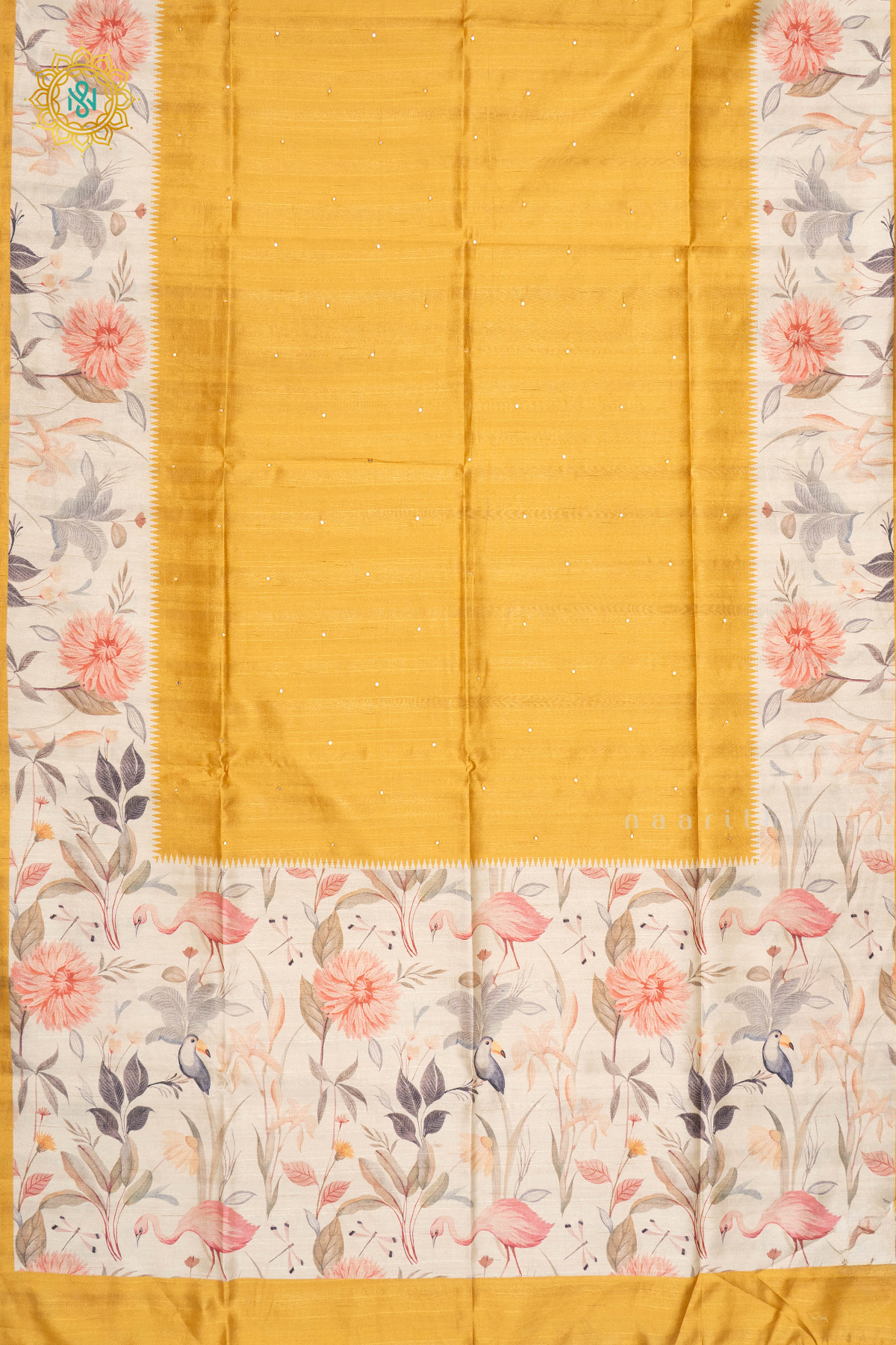 YELLOW WITH WHITE - SEMI TUSSAR SILK