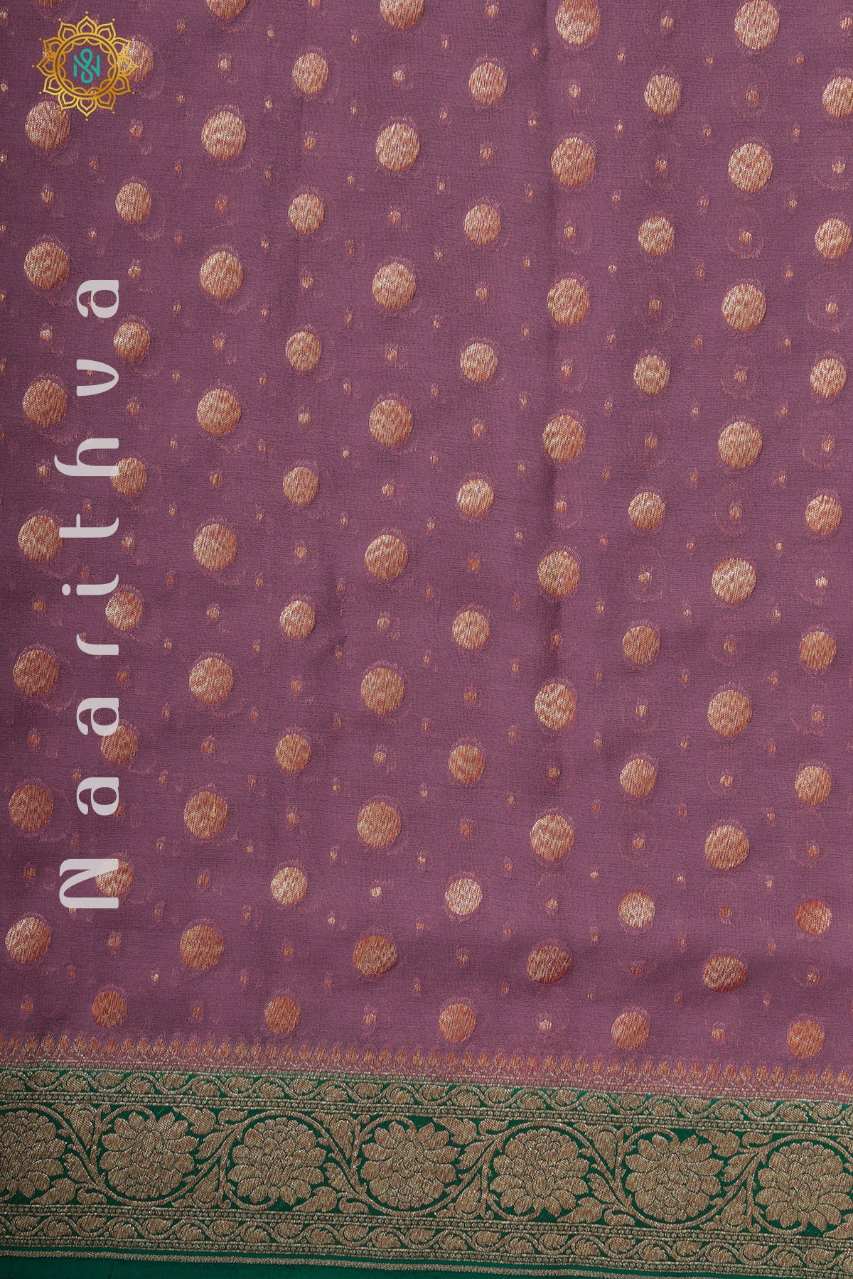 MAUVE WITH GREEN - PURE HANDLOOM KHADDI GEORGETTE BANARAS