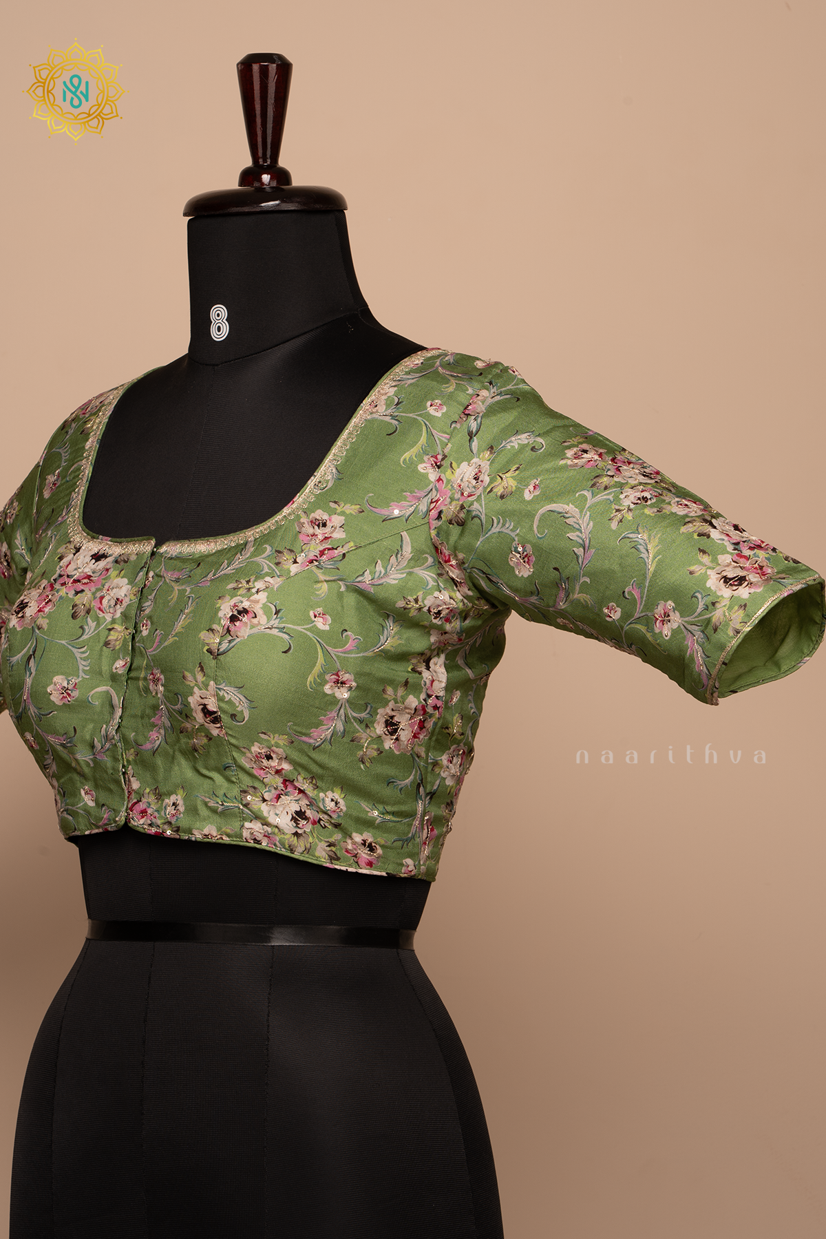 GREEN - PRINTED DOLA SILK READYMADE BLOUSE