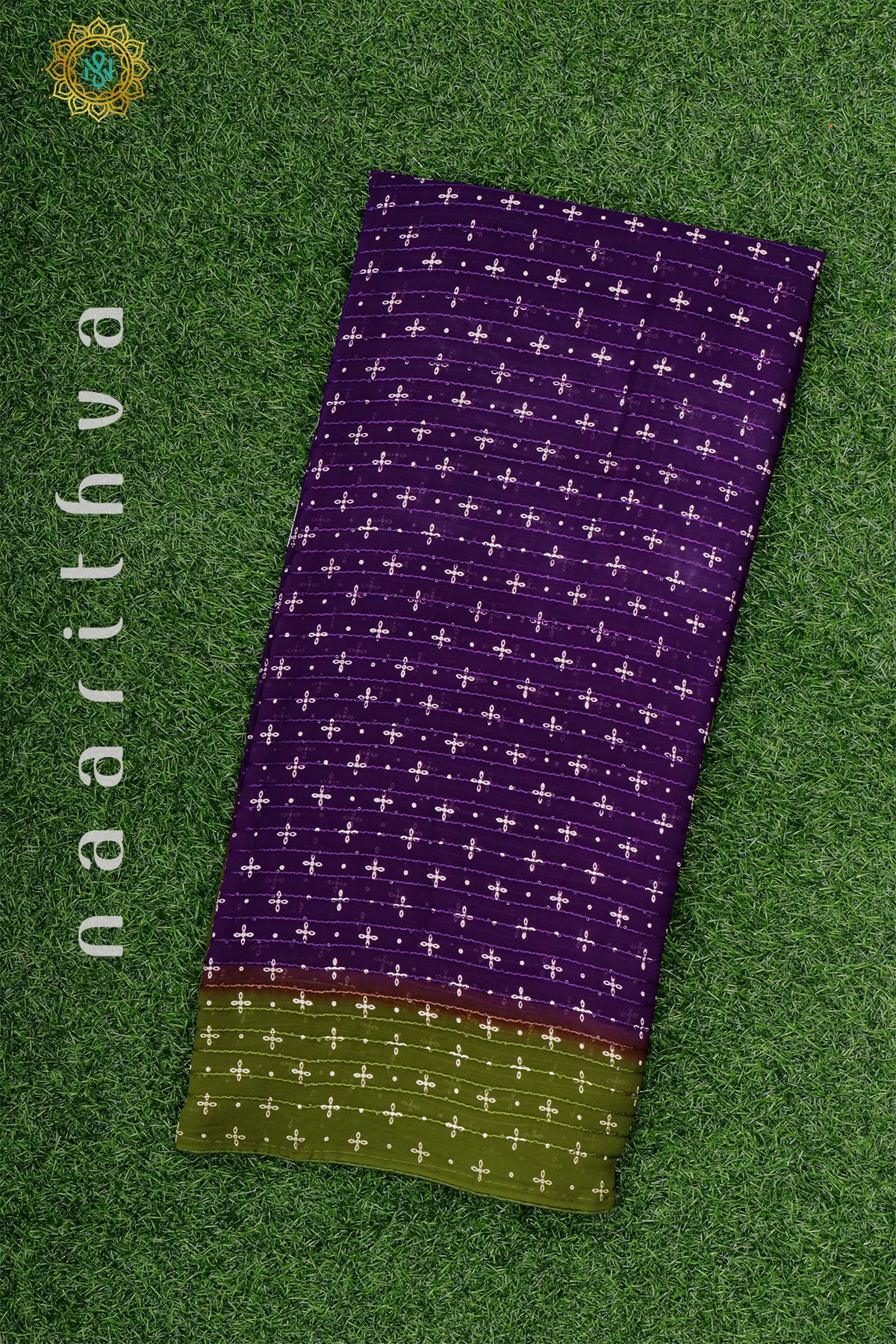 PURPLE WITH GREEN - SEMI GEORGETTE