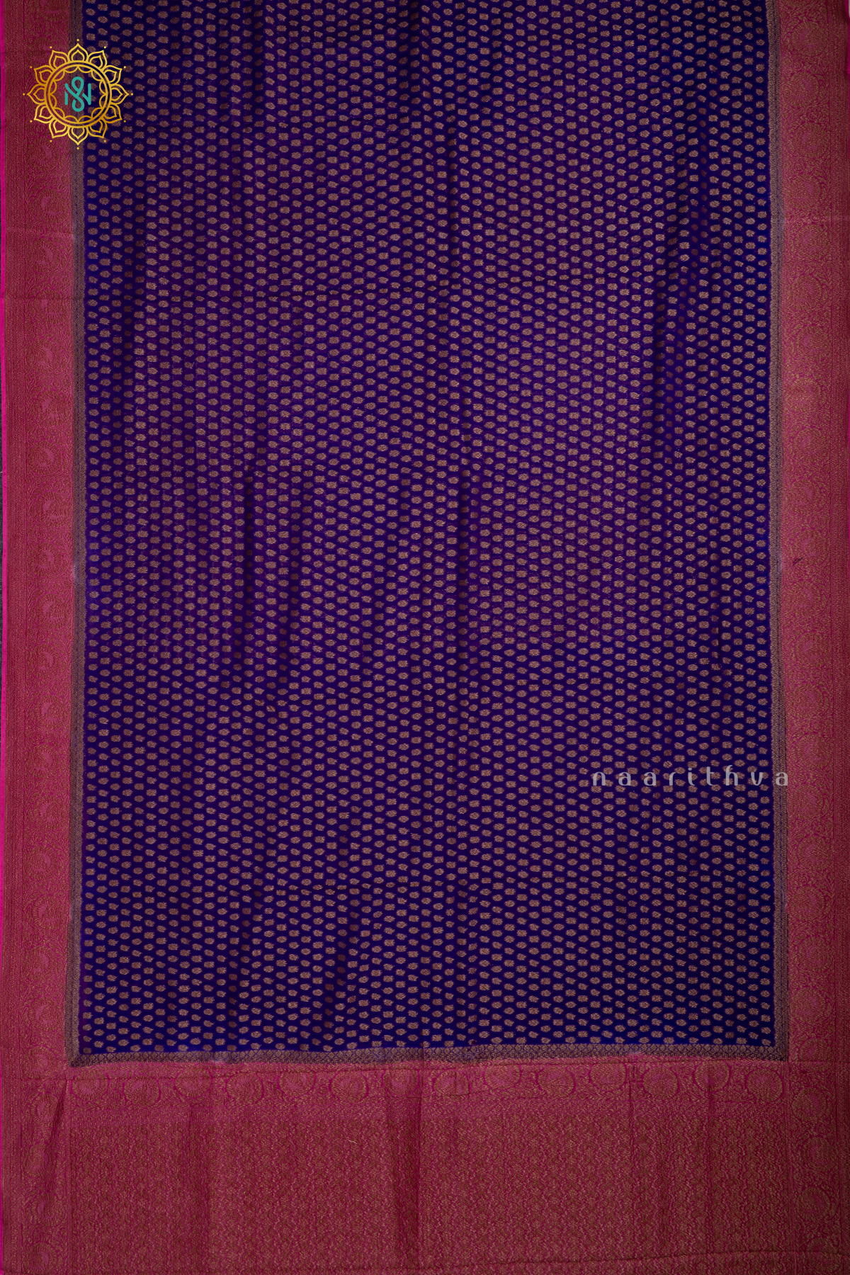 Purple With Pink Semi Banarasi Georgette Saree Allover Zari Buttas On The Body With Contrast Zari Border & Pallu