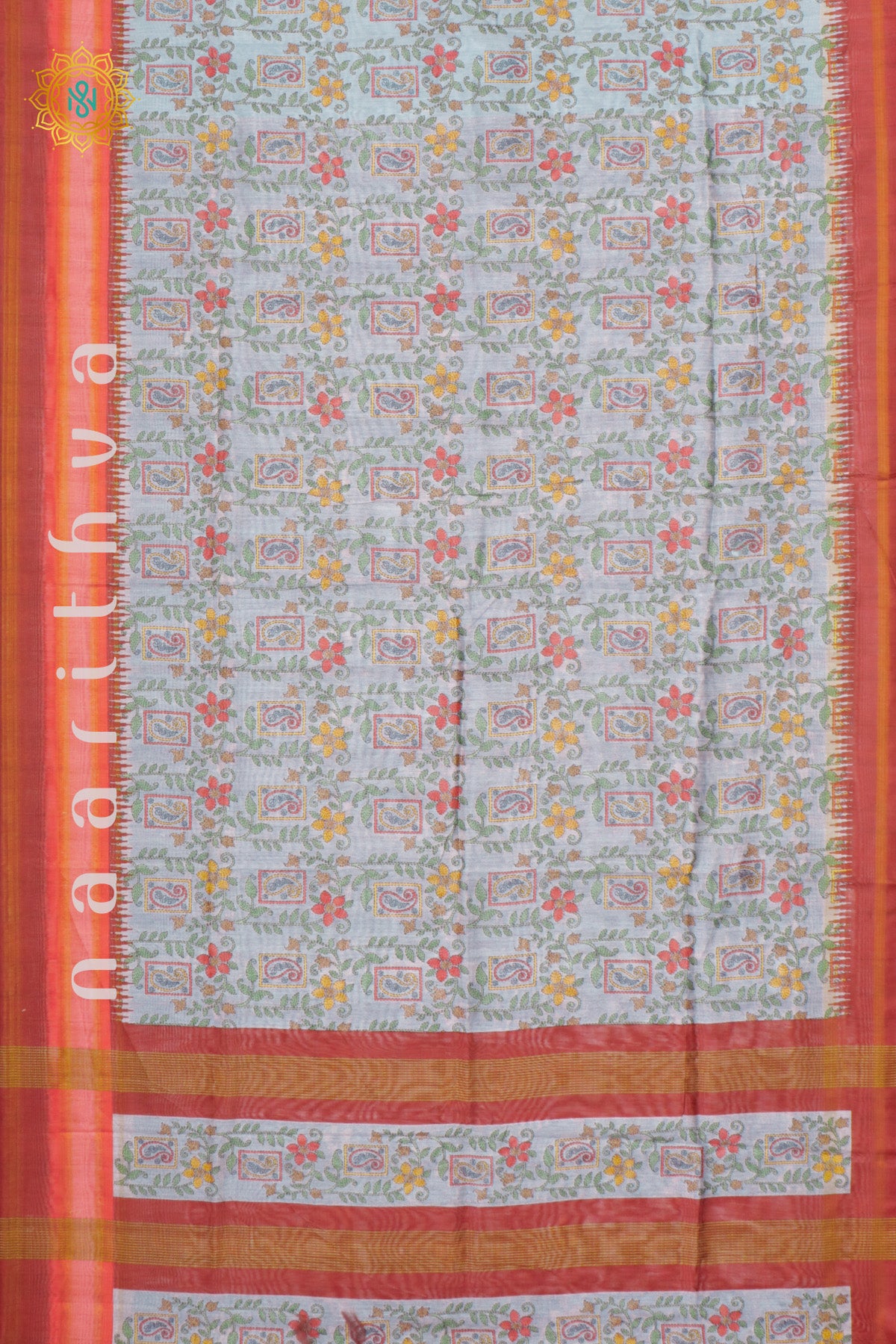 GREY WITH PEACHISH ORANGE - JUTE COTTON