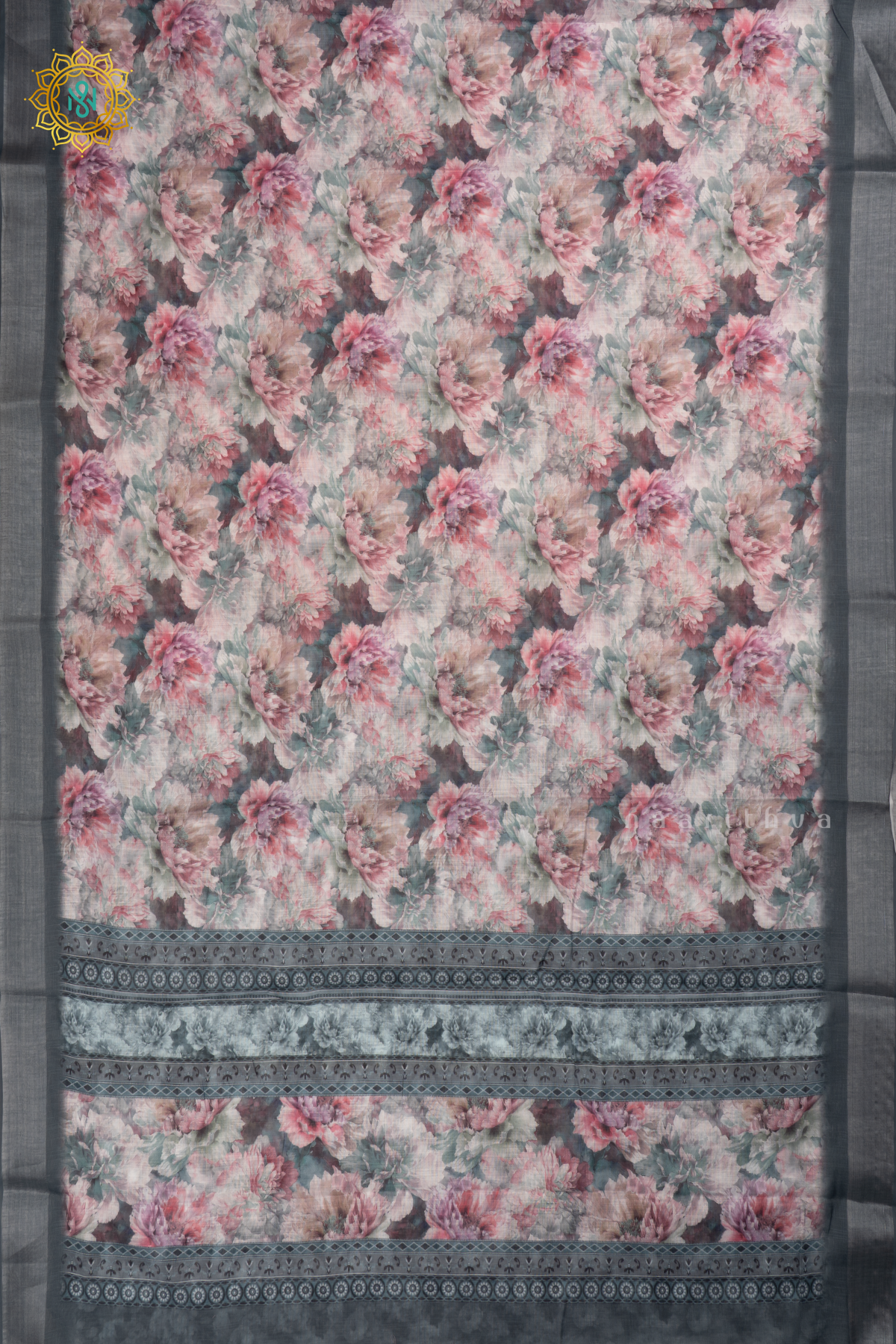 Deep Wine Linen By Cotton Saree With Floral Printed Body