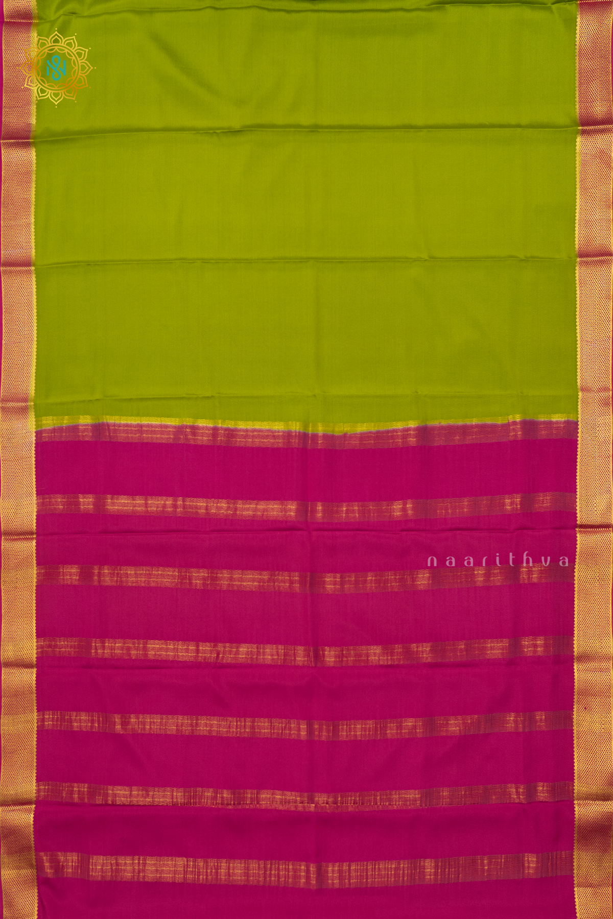 PARROT GREEN WITH PINK - PURE MYSORE CREPE SILK