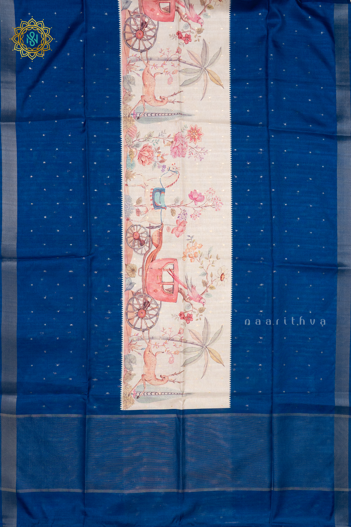 OFF WHITE WITH BLUE - SEMI TUSSAR