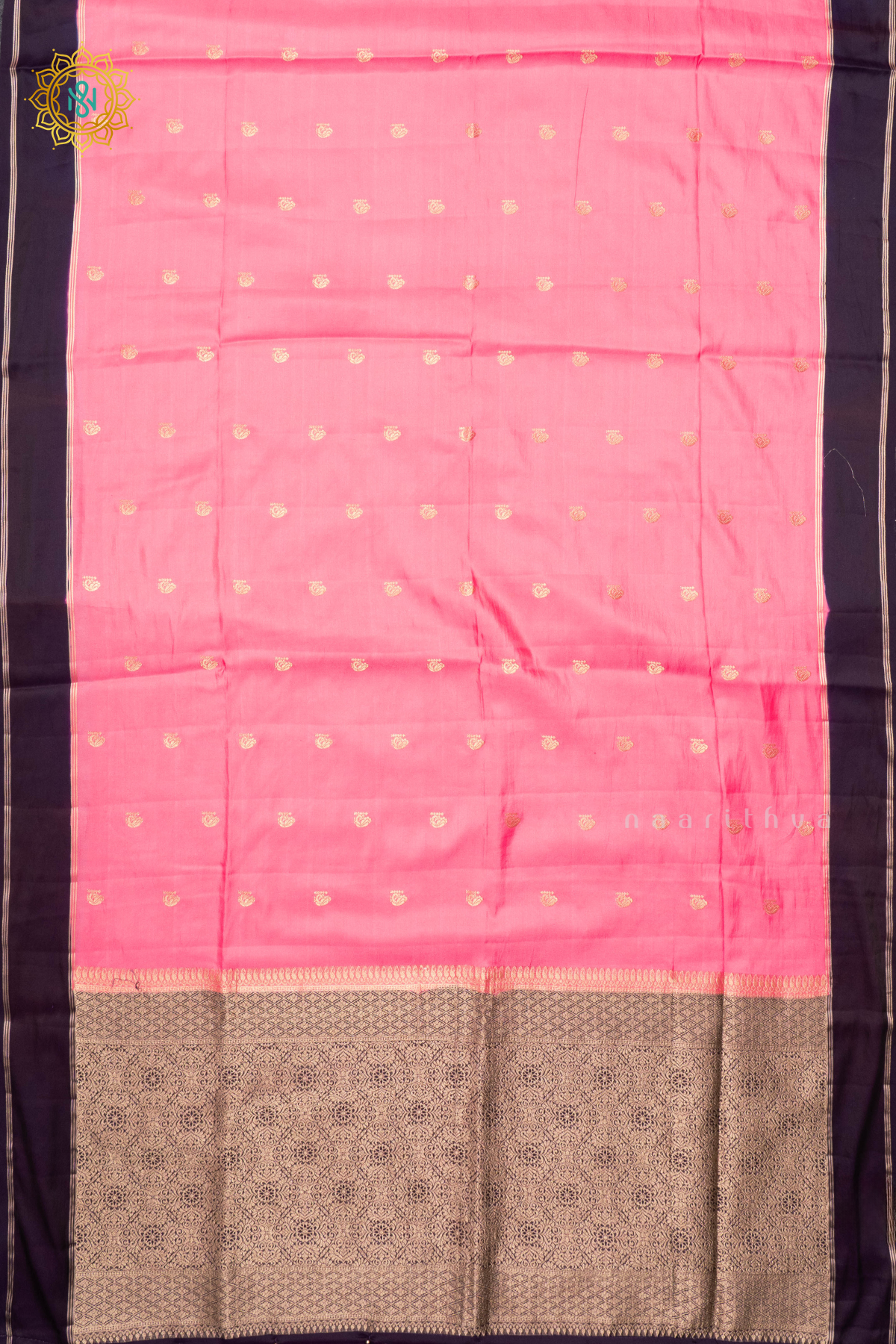 PEACHISH PINK WITH PURPLE - SEMI SILK