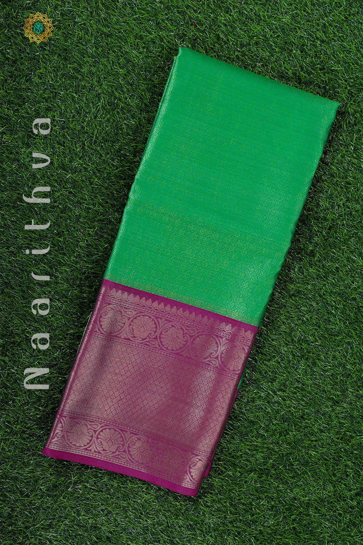 GREEN WITH PINK - KORA TANCHOI SILK WITH CONTRAST BORDER
