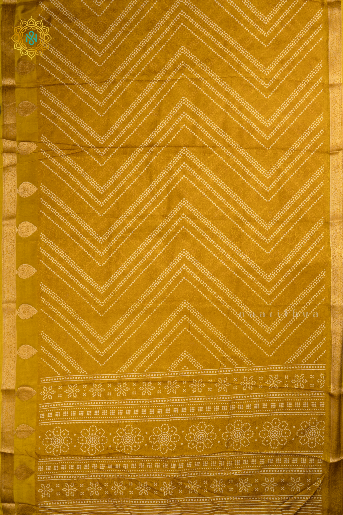 YELLOW - SEMI GEORGETTE ALLOVER BANDHANI PRINTED BODY WITH ZARI BORDER