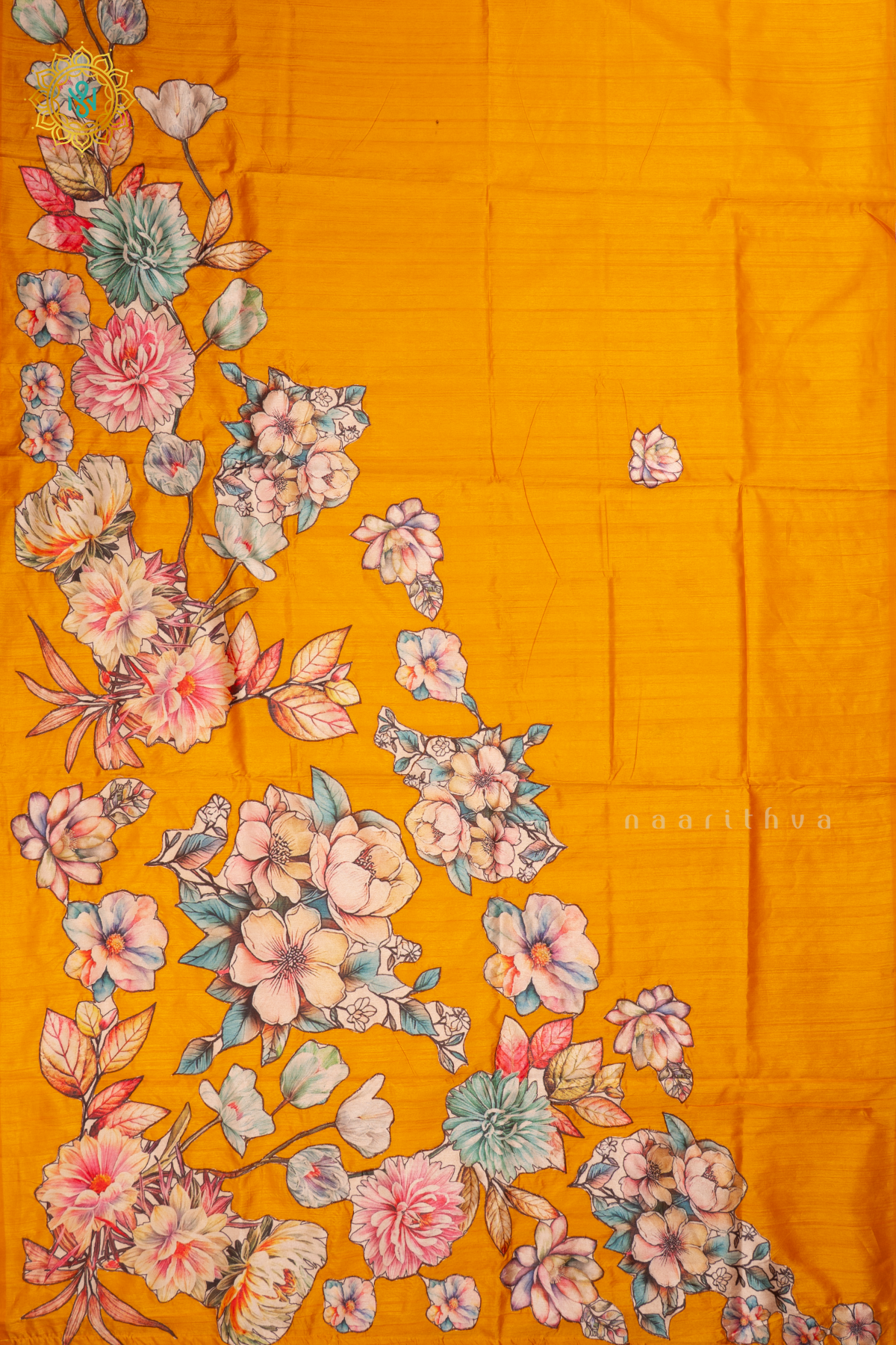 YELLOW -SEMI TUSSAR SILK WITH APPLIQUE WORK
