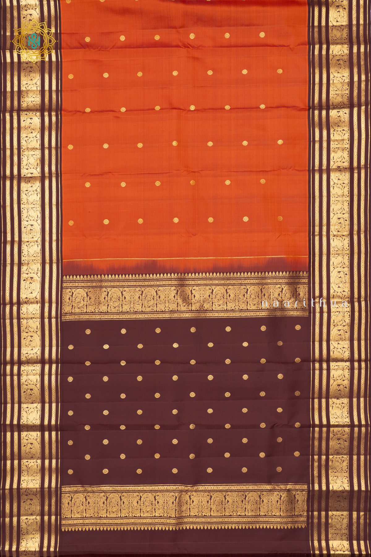RUST ORANGE WITH BROWN - PURE KANJIVARAM SILK