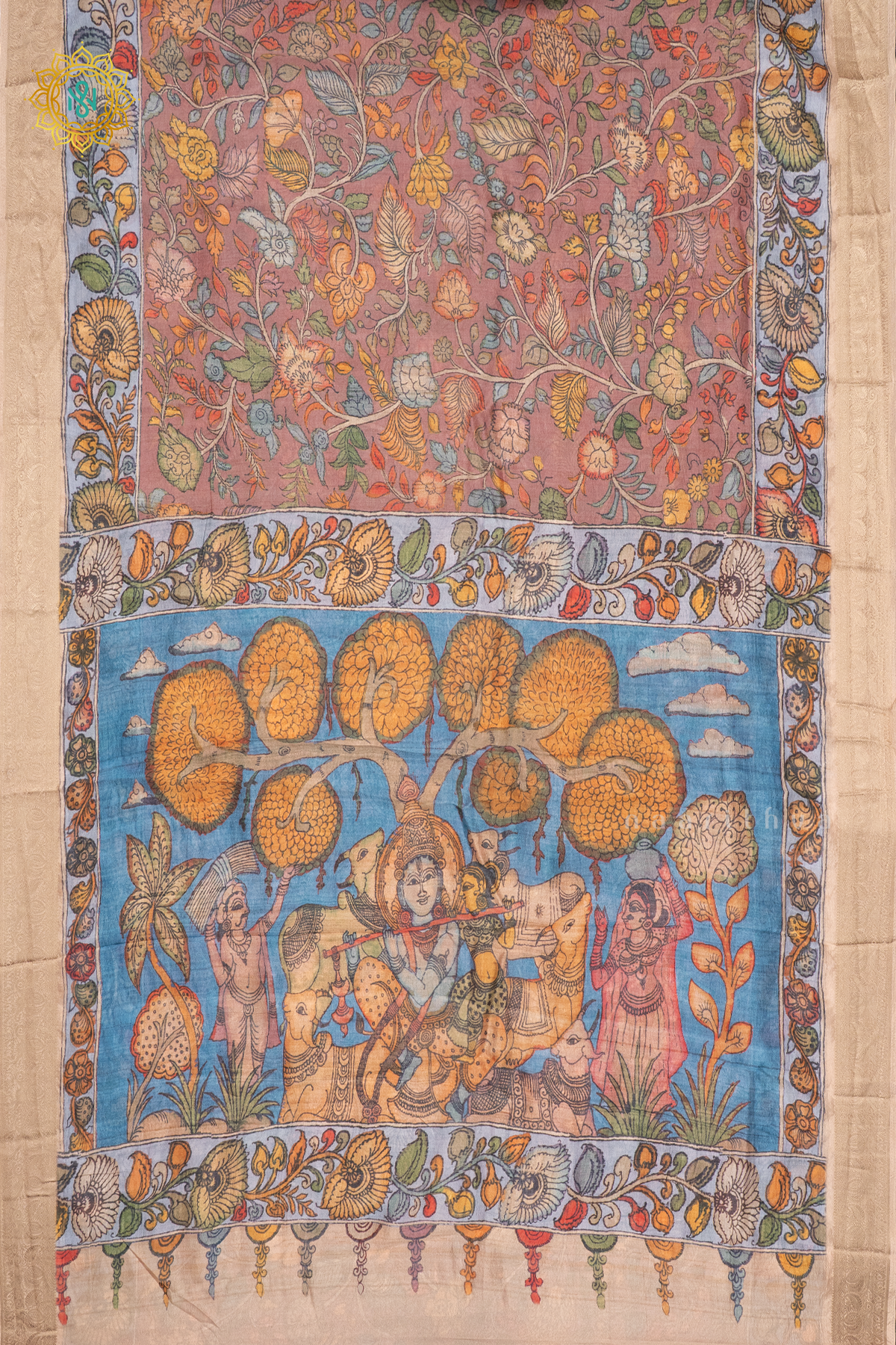 LIGHT PINK WITH SKY BLUE - SEMI ORGANZA CREPE