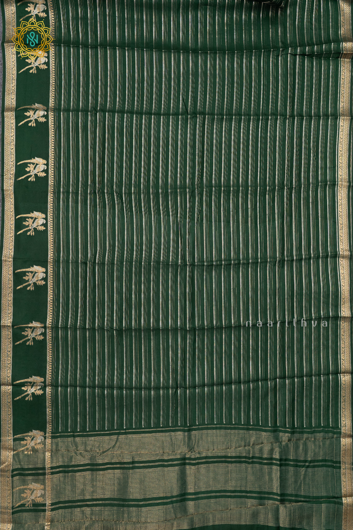 BOTTLE GREEN WITH RED - SEMI CREPE SILK