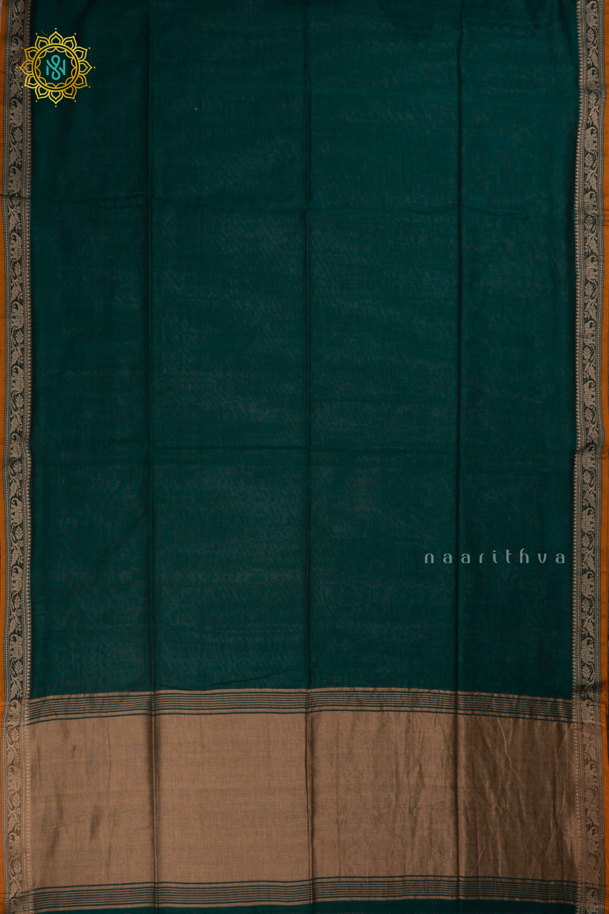 Cyan Green Mul Cotton Saree  with Plain Body and Thread Woven Border