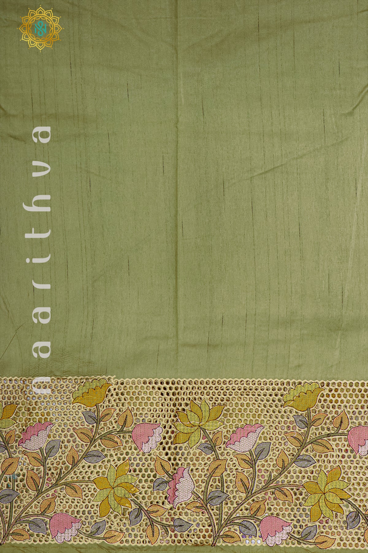 GREEN - SEMI TUSSAR SILK WITH CUT WORK