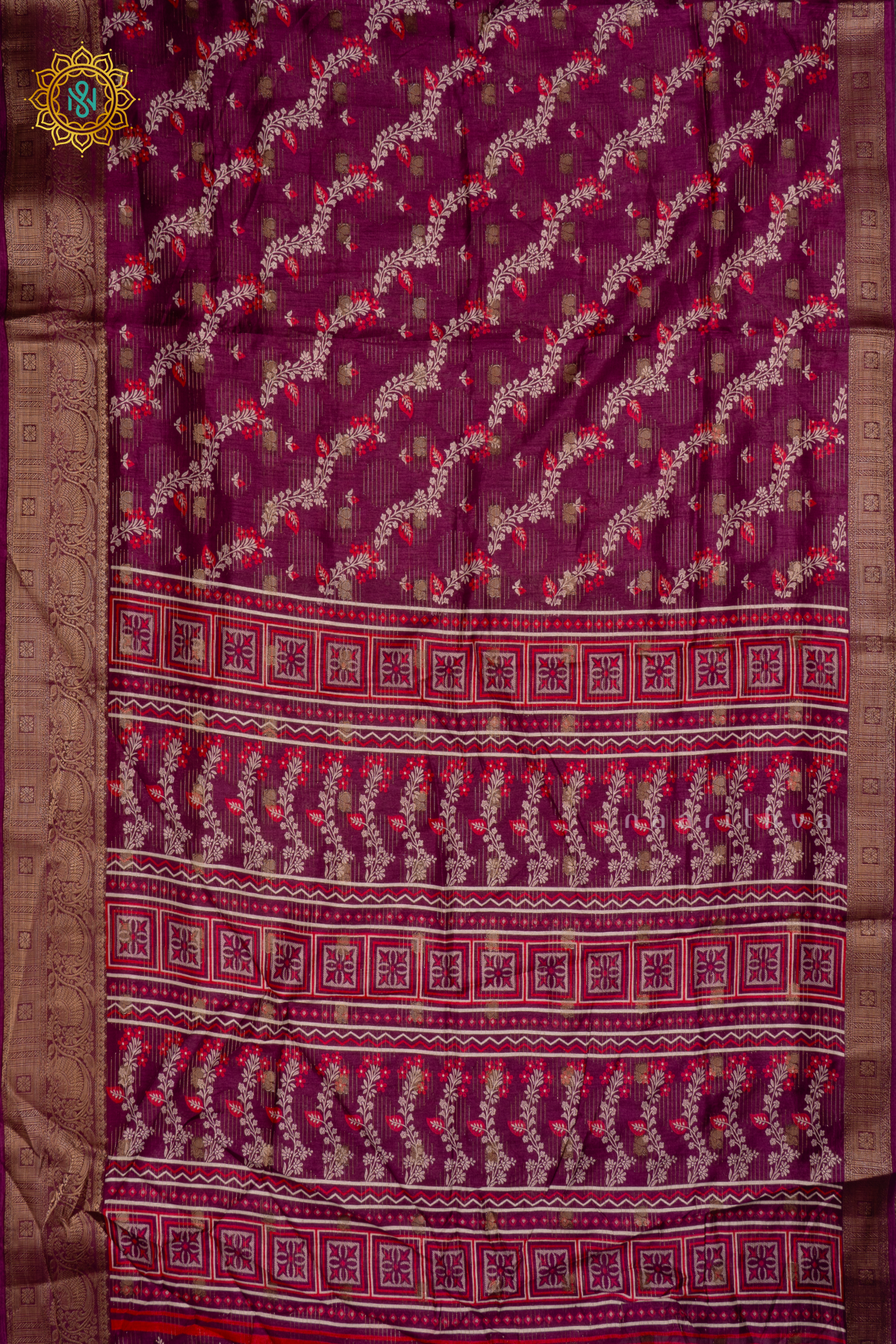 WINE - DOLA SILK SAREE WITH PRINTED BODY AND ZARI BORDER