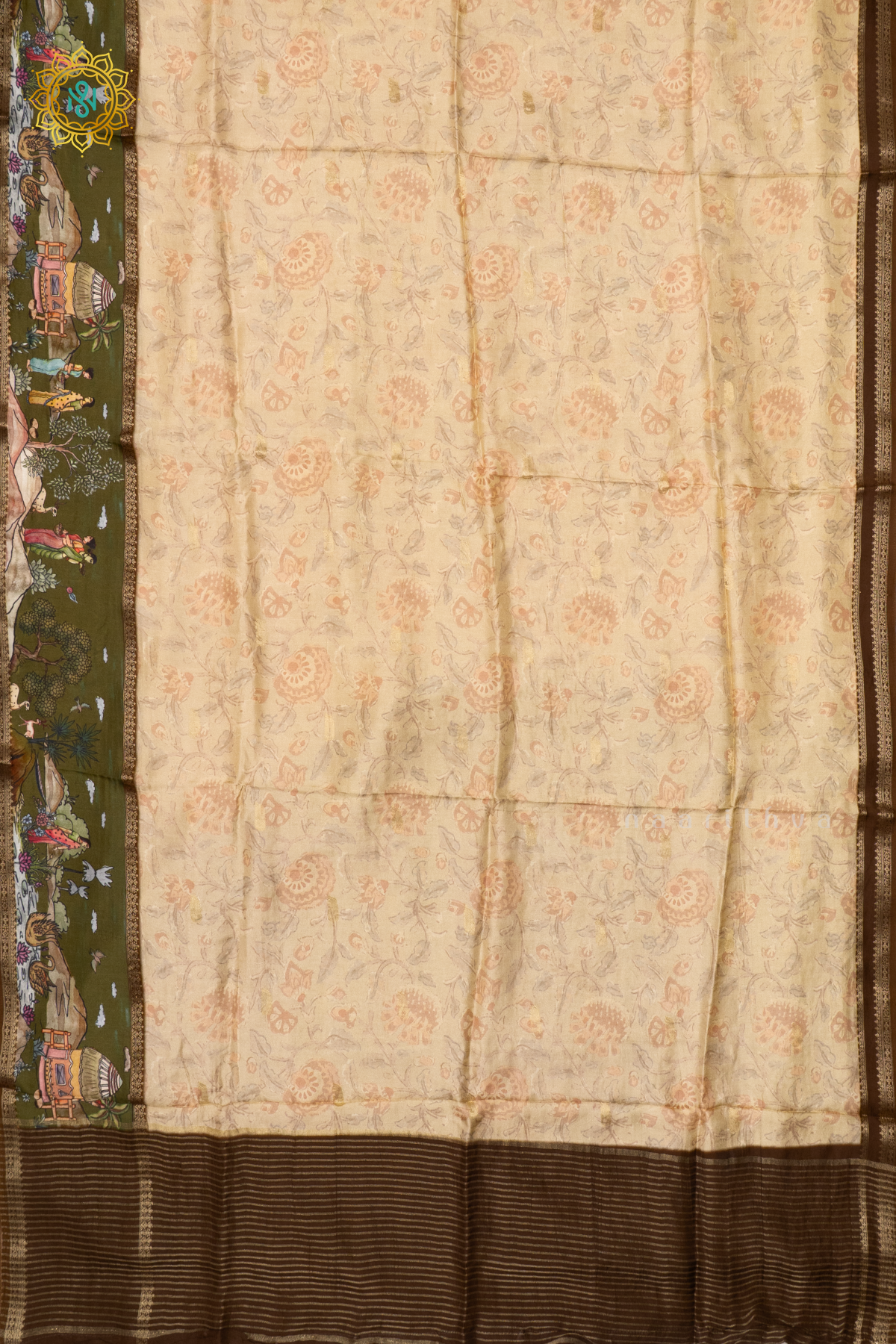 BEIGE WITH BROWN - SEMI CREPE SILK