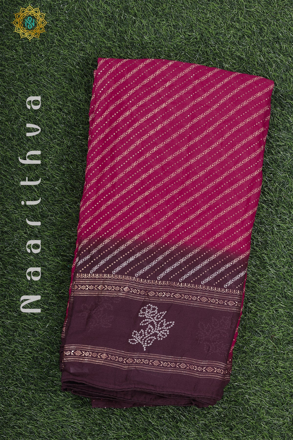 PINK WITH WINE - CRUSHED CHIFFON WITH FOIL PRINT