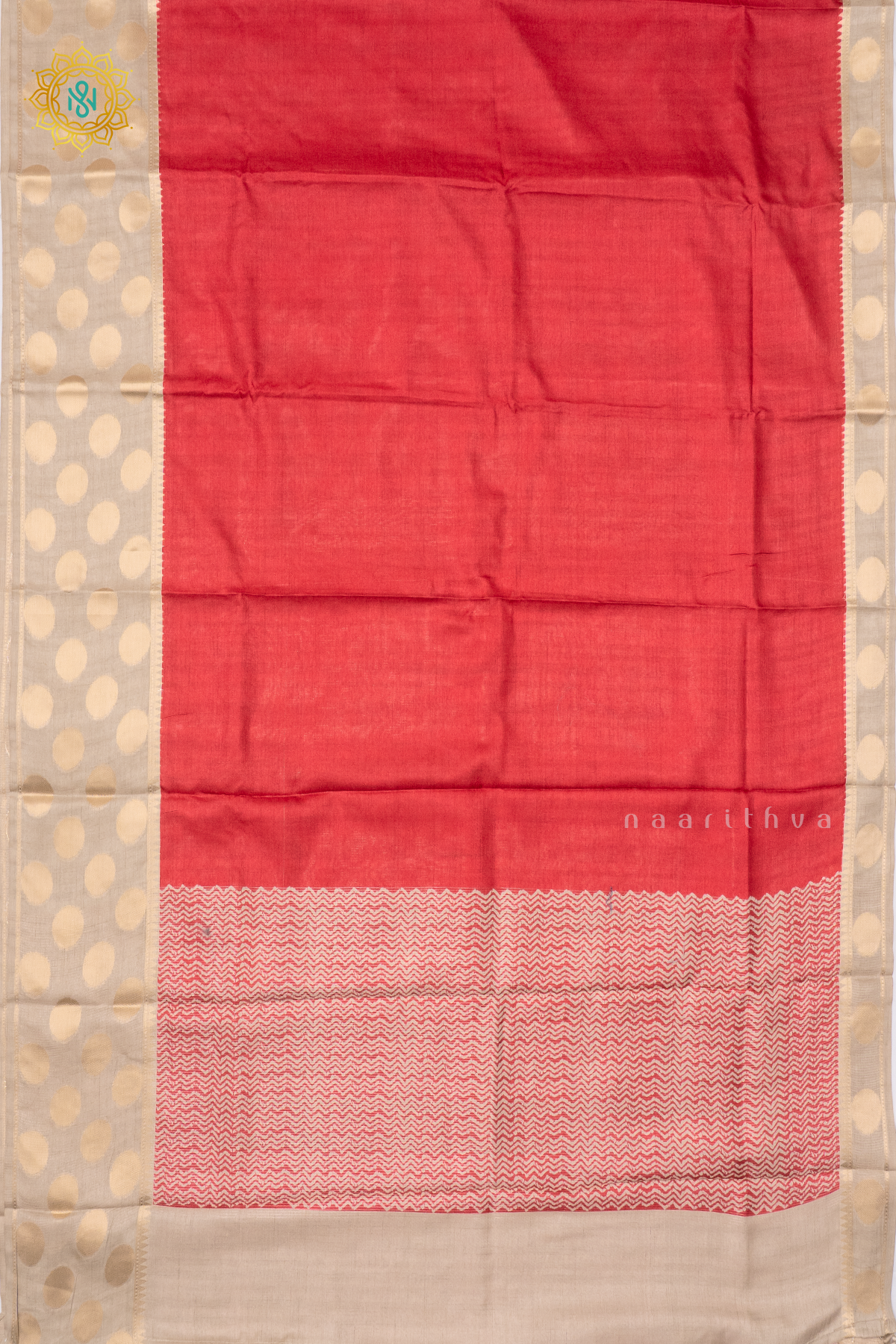 RED WITH BEIGE - SEMI TUSSAR SILK