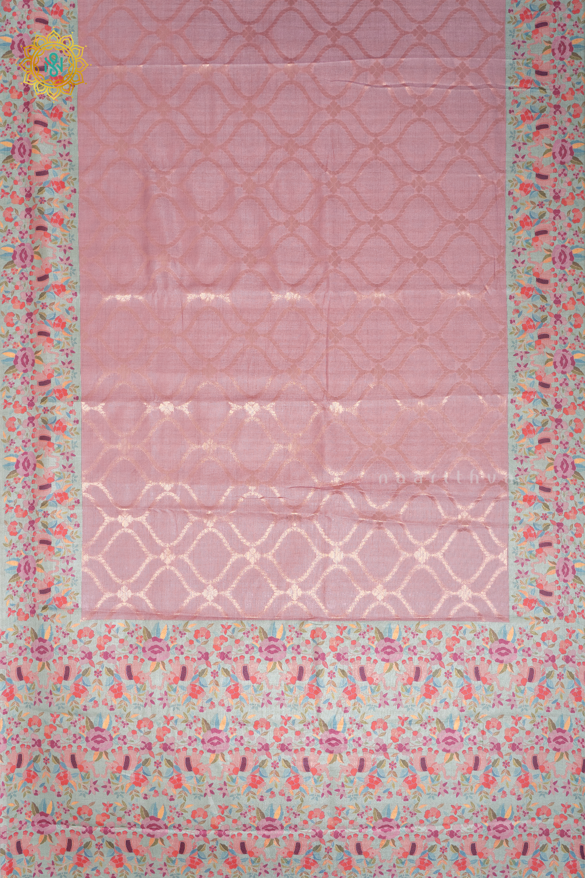 LIGHT PINK WITH AQUA GREEN - SEMI TUSSAR SILK