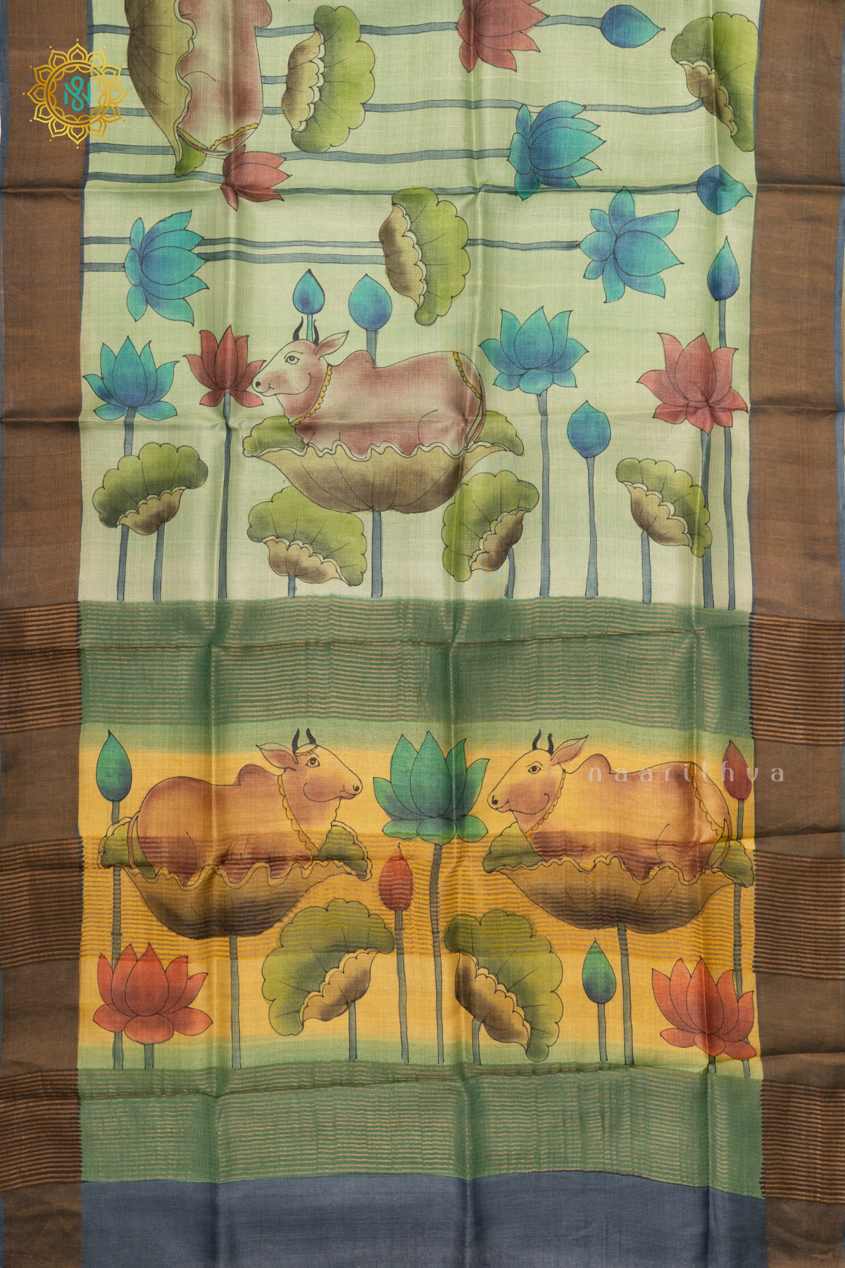 SAGE GREEN WITH GREY - PURE TUSSAR SILK