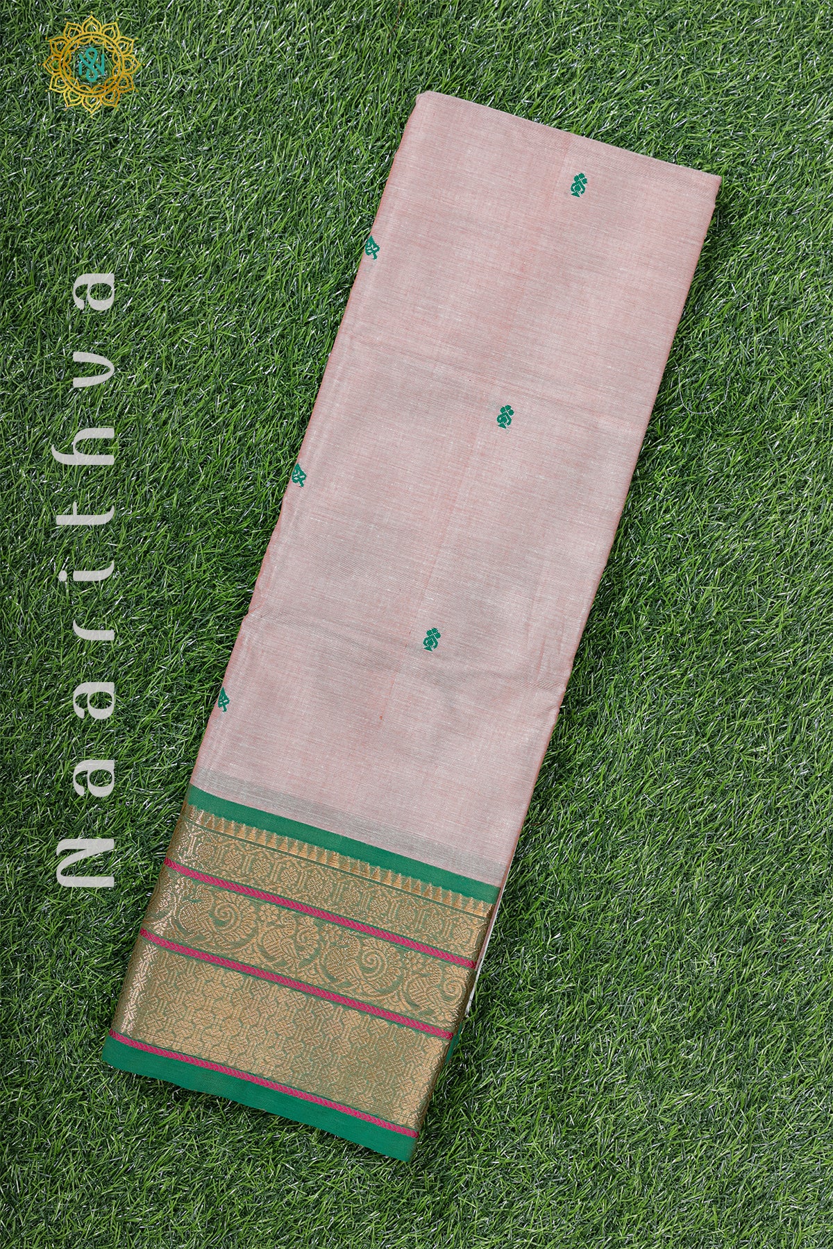 BEIGE WITH GREEN - CHETTINAD COTTON