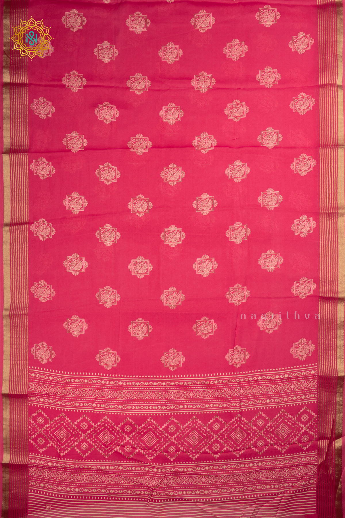 Pink Chiffon Georgette Saree Printed Body With Zari Border