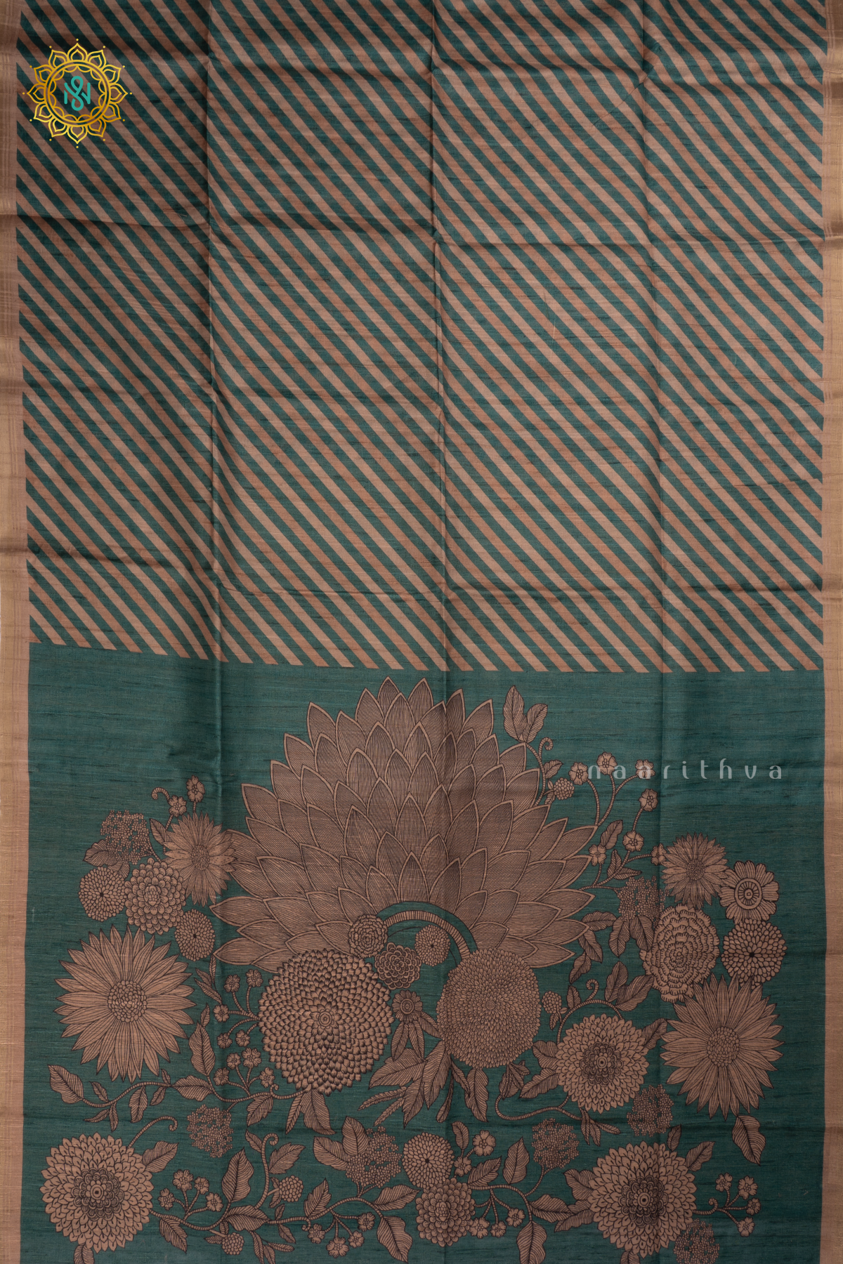 Cyan green Semi Tussar Silk Saree allover Printed Body,Pallu and