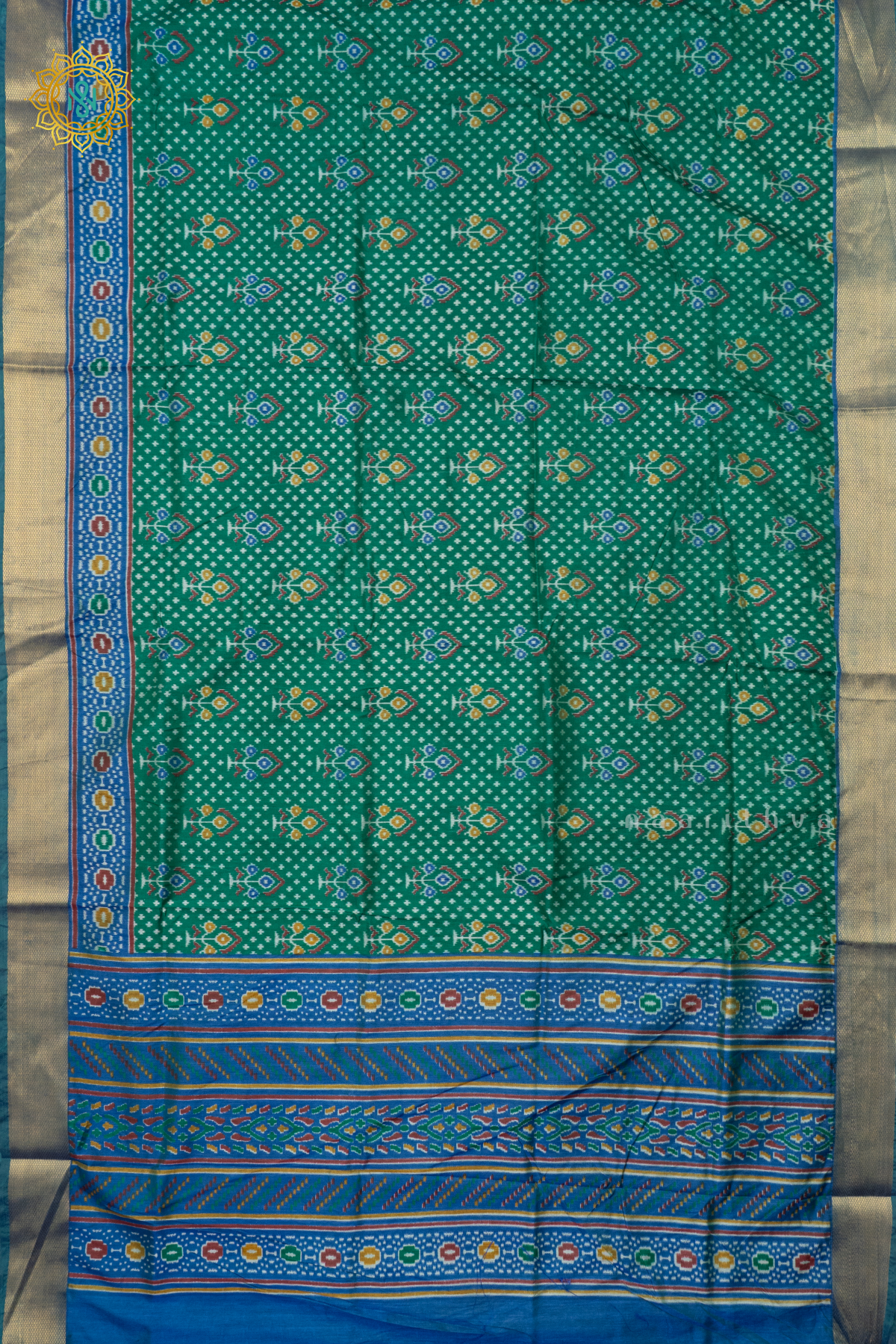 GREEN WITH SKY BLUE - SEMI PATOLA SILK