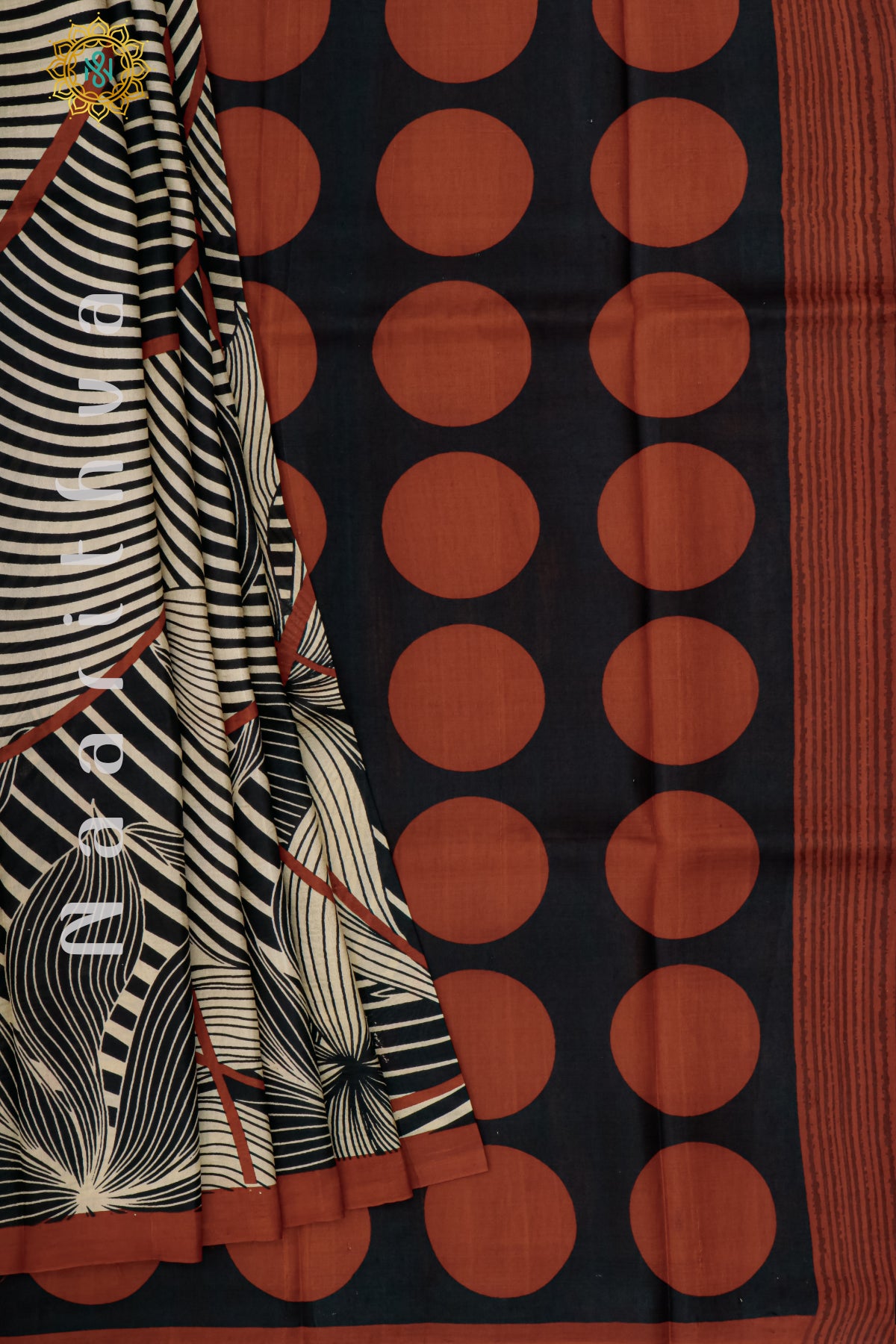 BLACK WITH RUST ORANGE - PURE MULBERRY SILK WITH DIGITAL PRINT