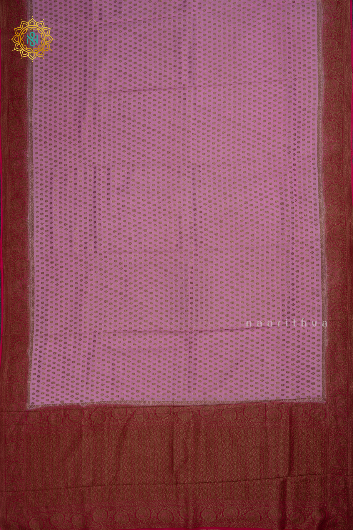 Light Pink With Rani Pink Semi Banarasi Georgette Saree Allover Zari Buttas On The Body With Contrast Zari Border & Pallu