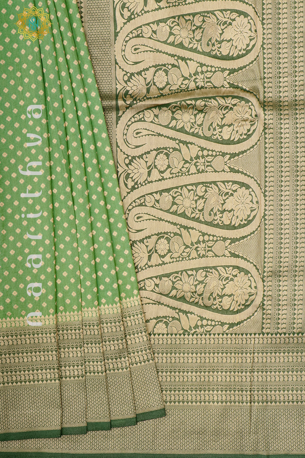 PISTA GREEN WITH BOTTLE GREEN - SEMI BANARASI GEORGETTE